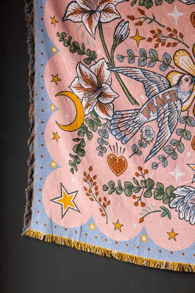 Denim & Bone Blue Lovebirds Woven Cotton Throw
