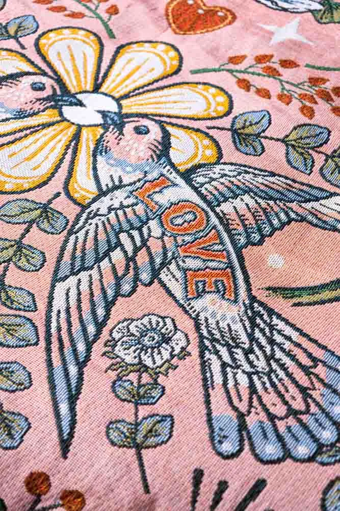 Denim & Bone Blue Lovebirds Woven Cotton Throw