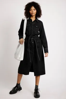 Denim Shirt Dress in Black