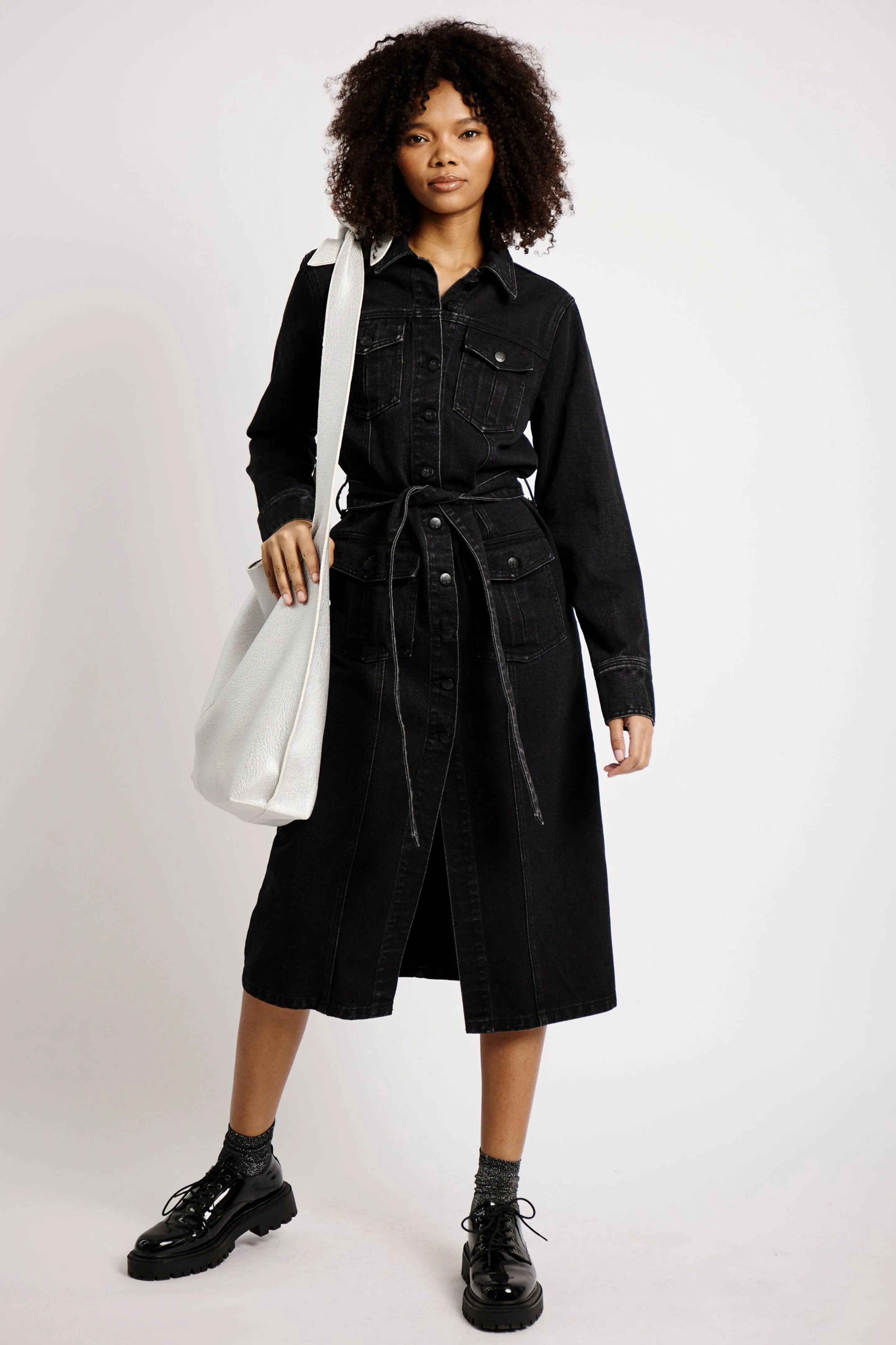 Denim Shirt Dress in Black