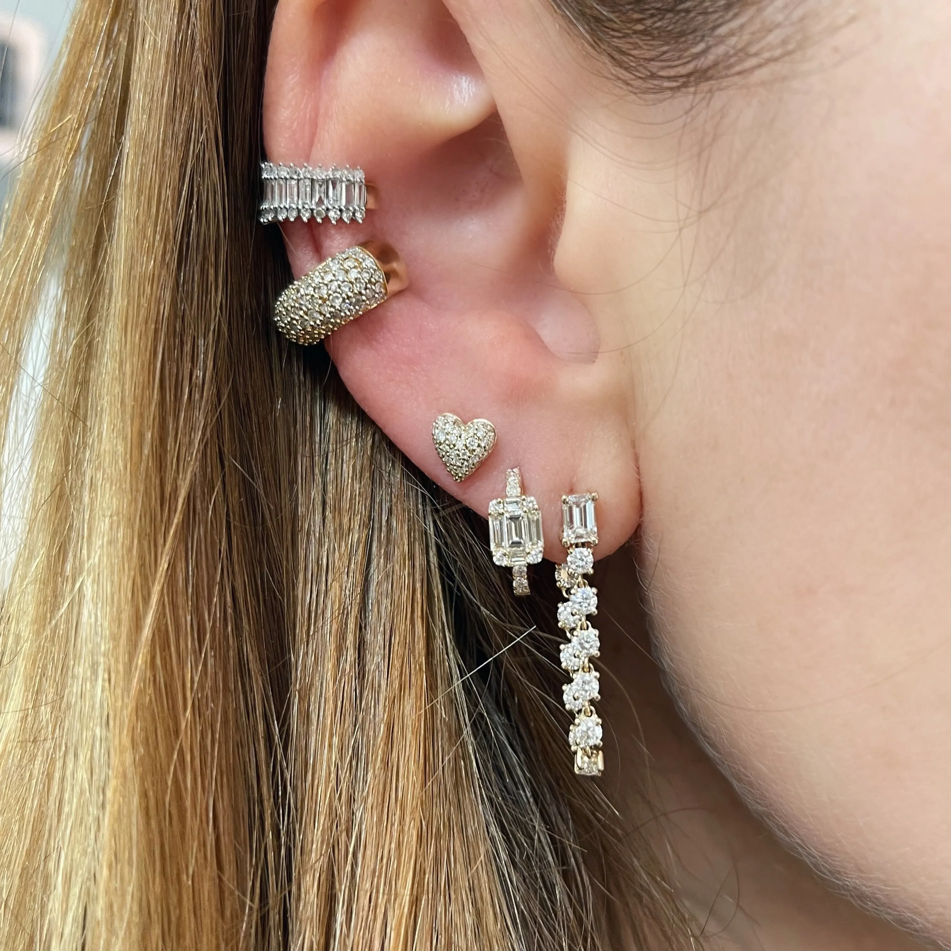 Diamond Puffy Heart Stud Earrings