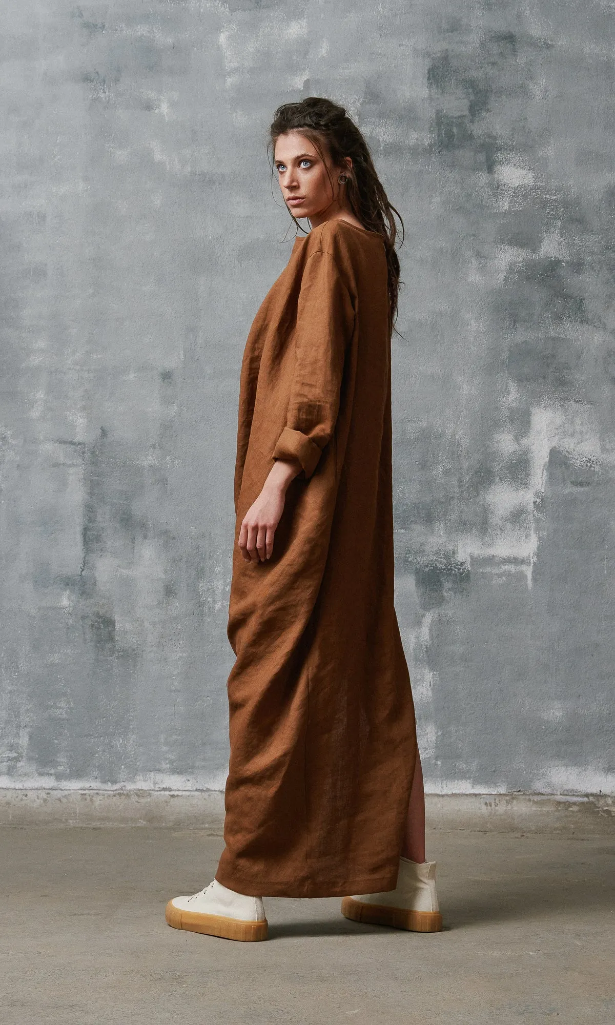 Draped Linen Maxi Dress