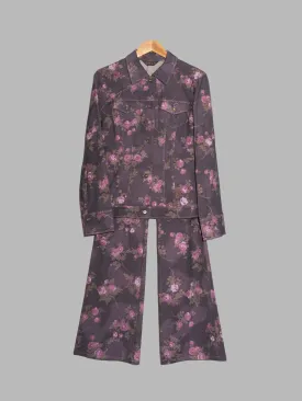 Evex by Krizia purple pink denim floral print trucker jacket jeans suit