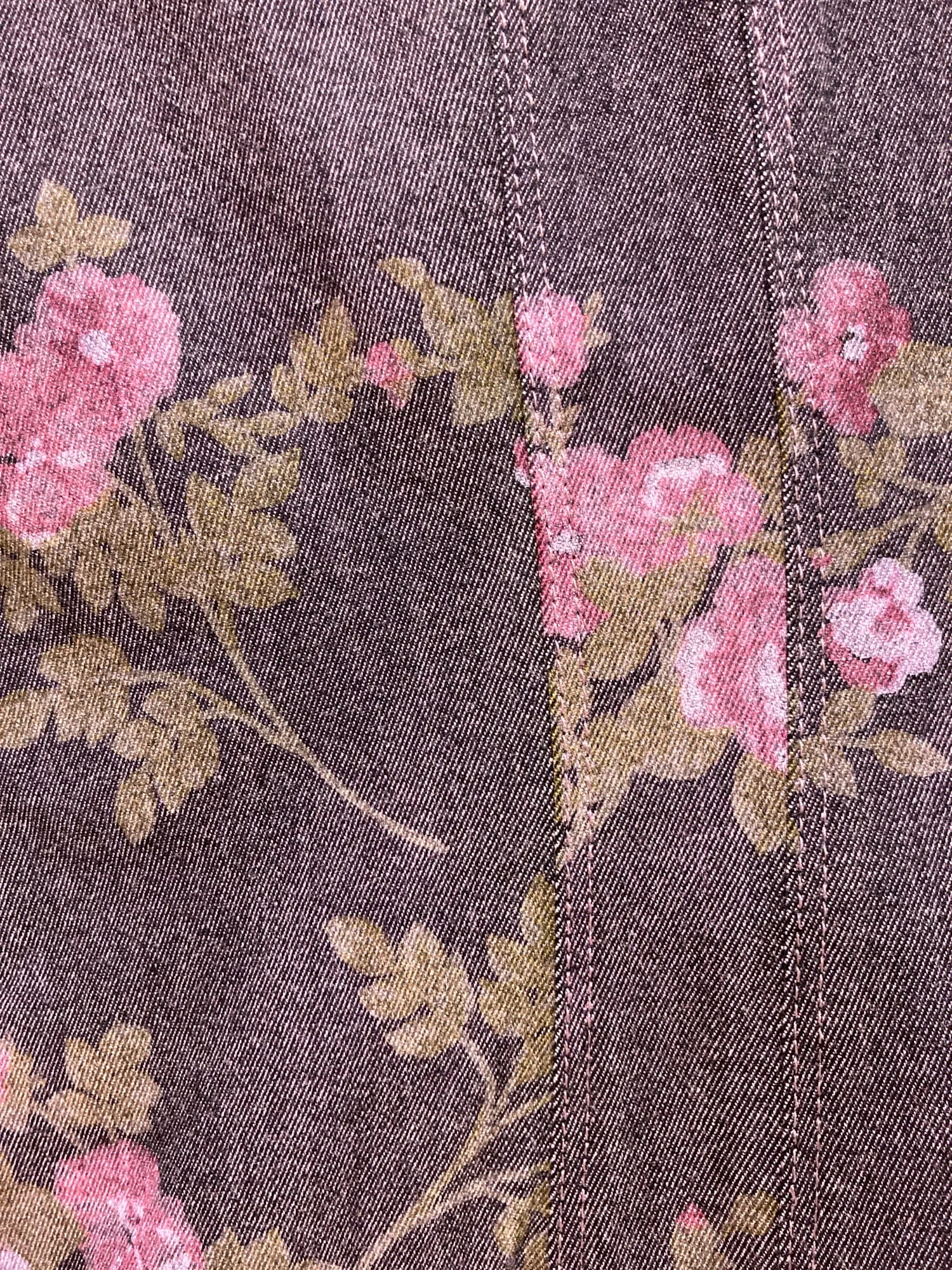 Evex by Krizia purple pink denim floral print trucker jacket jeans suit