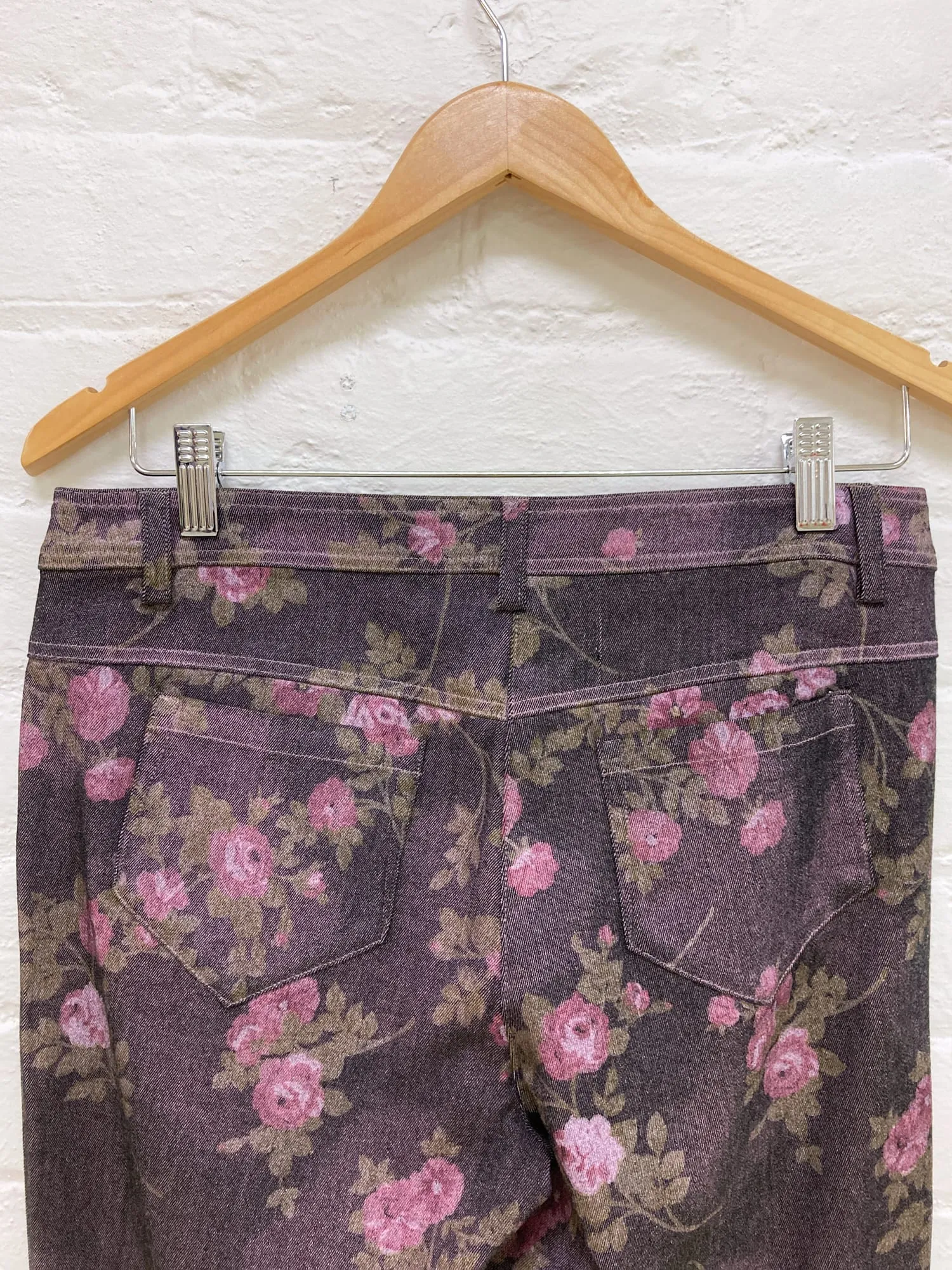 Evex by Krizia purple pink denim floral print trucker jacket jeans suit