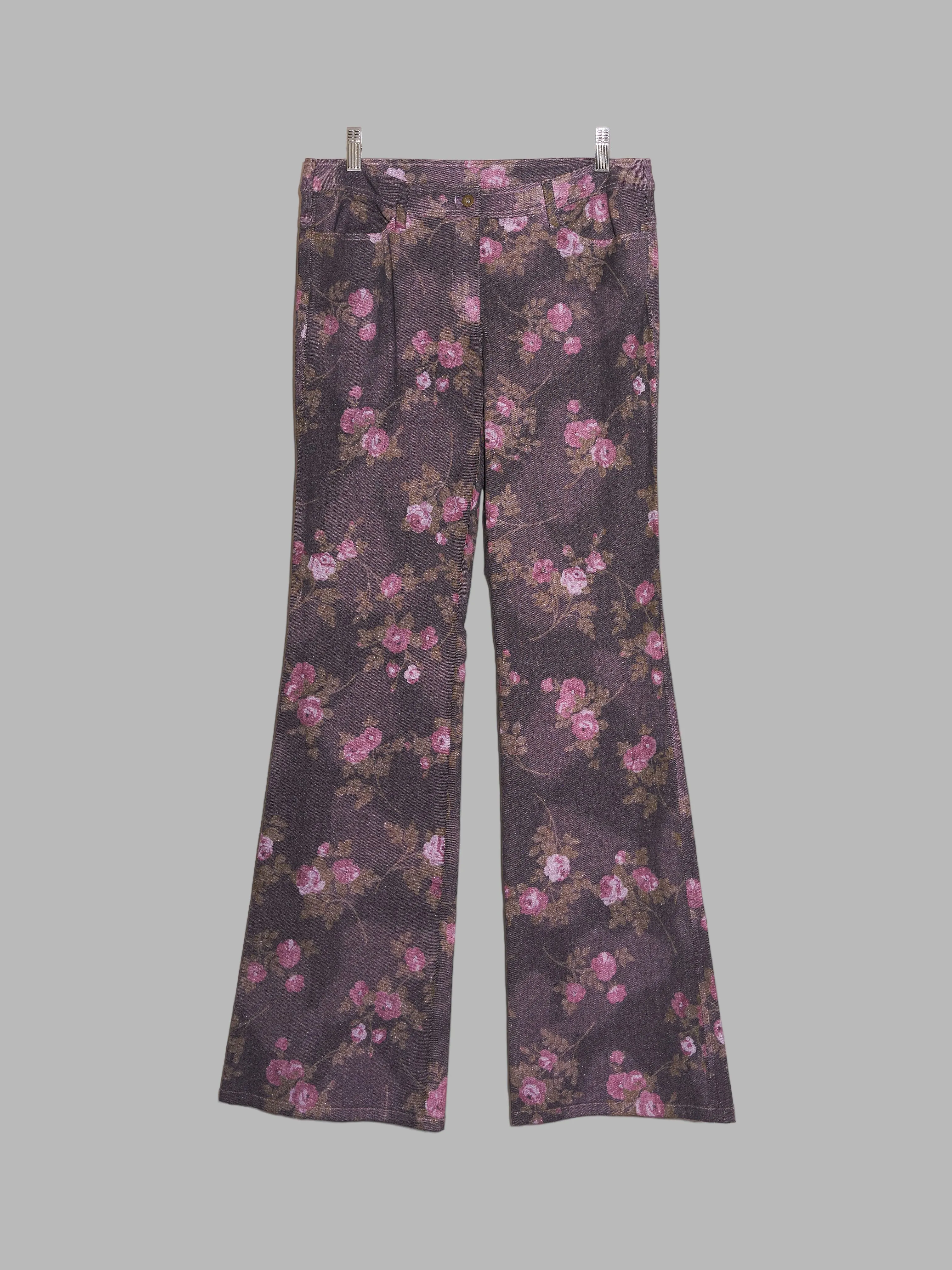 Evex by Krizia purple pink denim floral print trucker jacket jeans suit