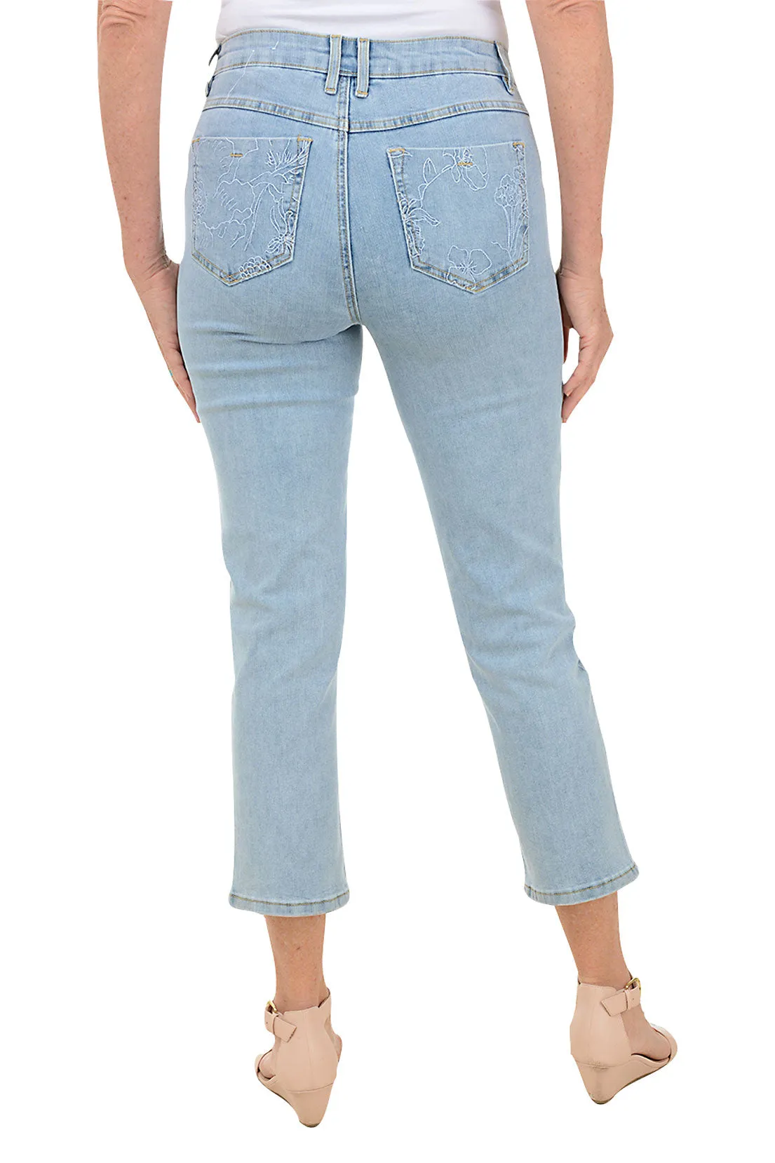 Floral Embroidered Denim Crop Pant