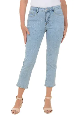 Floral Embroidered Denim Crop Pant