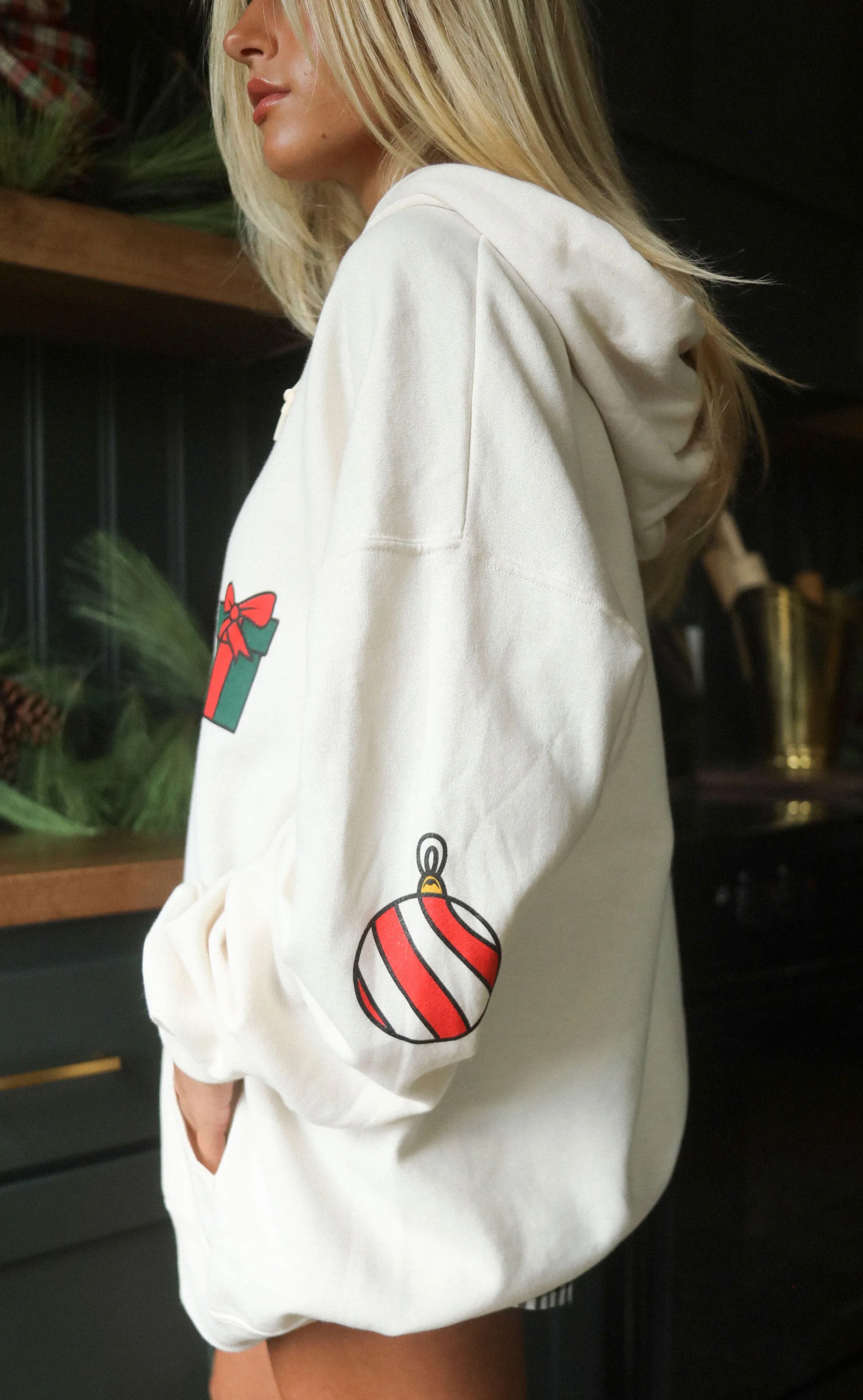 friday   saturday: christmas patchwork hoodie