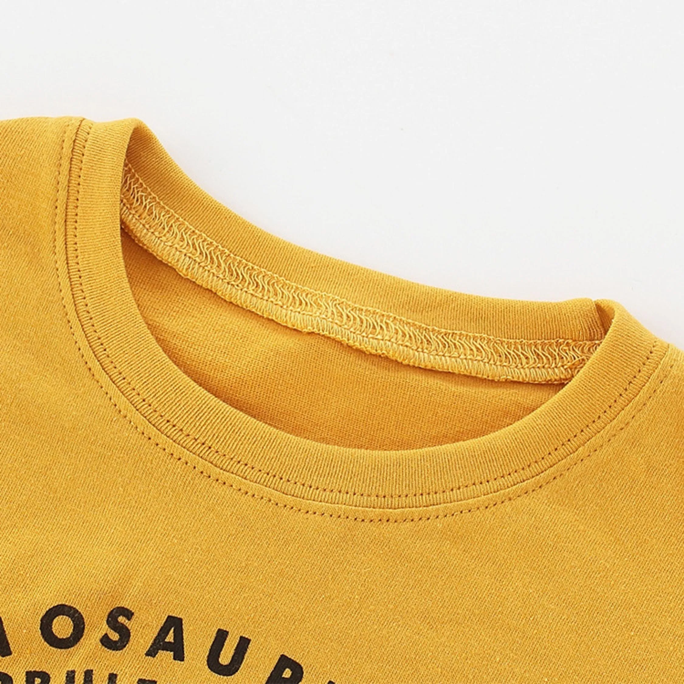 Full Sleeve Dino Print Boys T-Shirt, Mustard