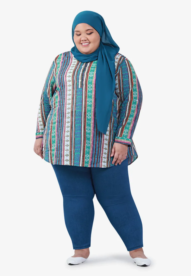Greta Half Button Collarless Shirt - Purple Patchwork
