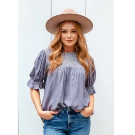 Half Sleeve Tie Back Top with Lace Overlay Accent