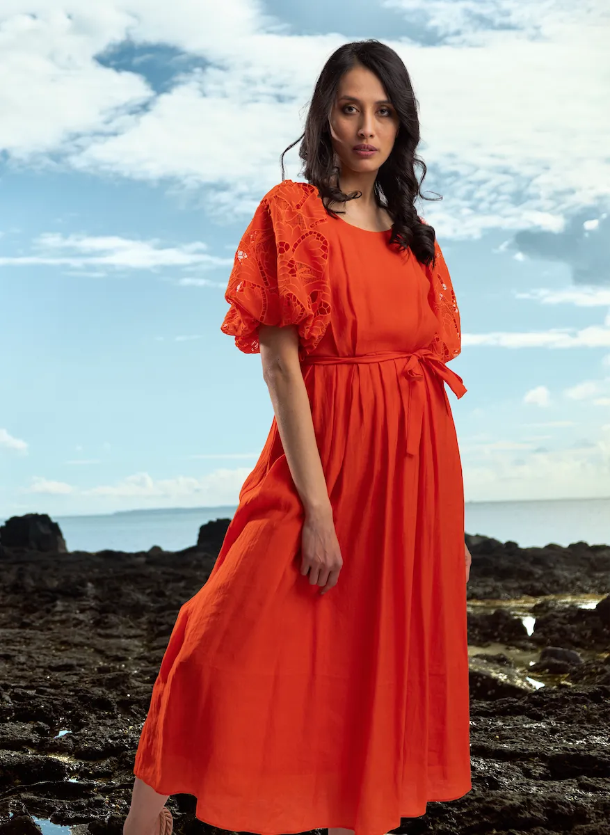 Hanalei Midi Lace Dress - Orange