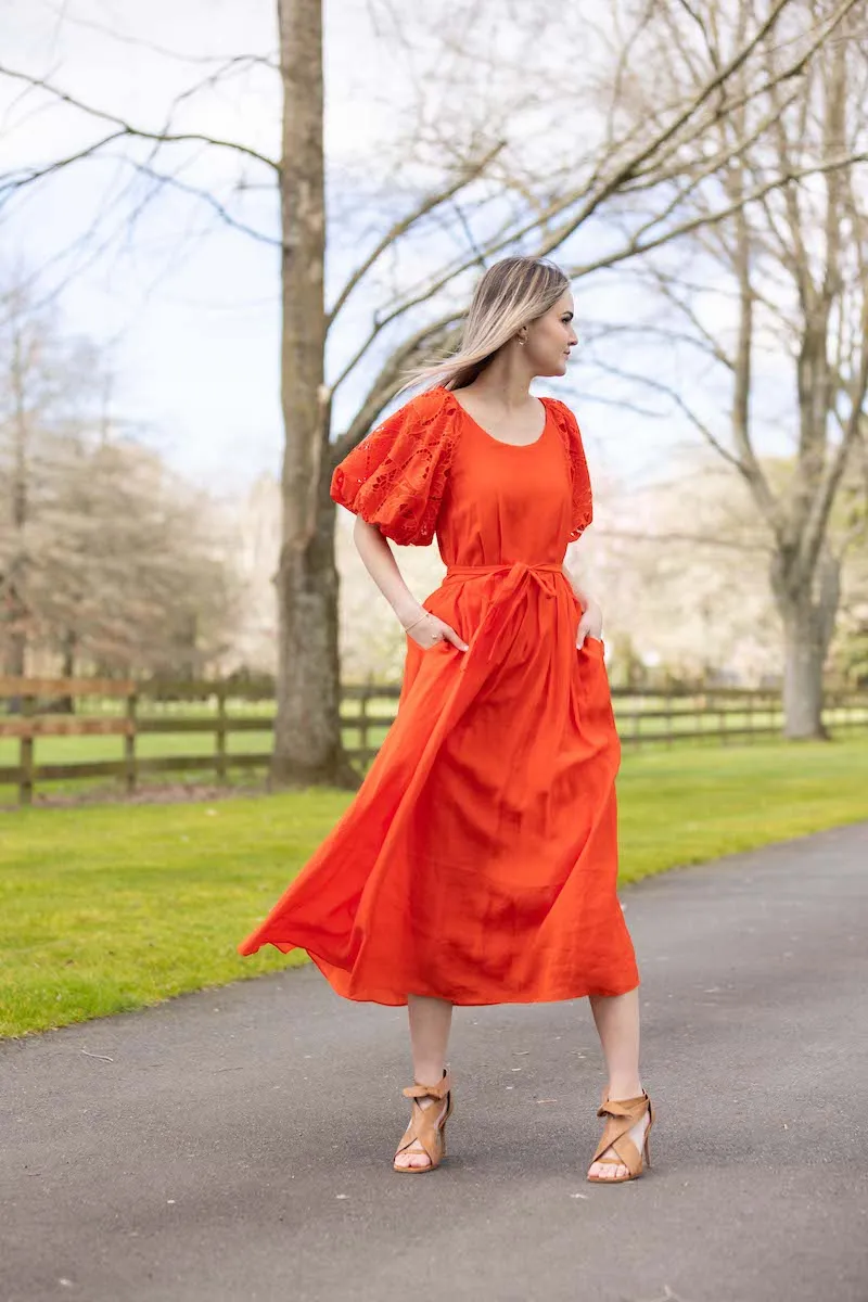 Hanalei Midi Lace Dress - Orange