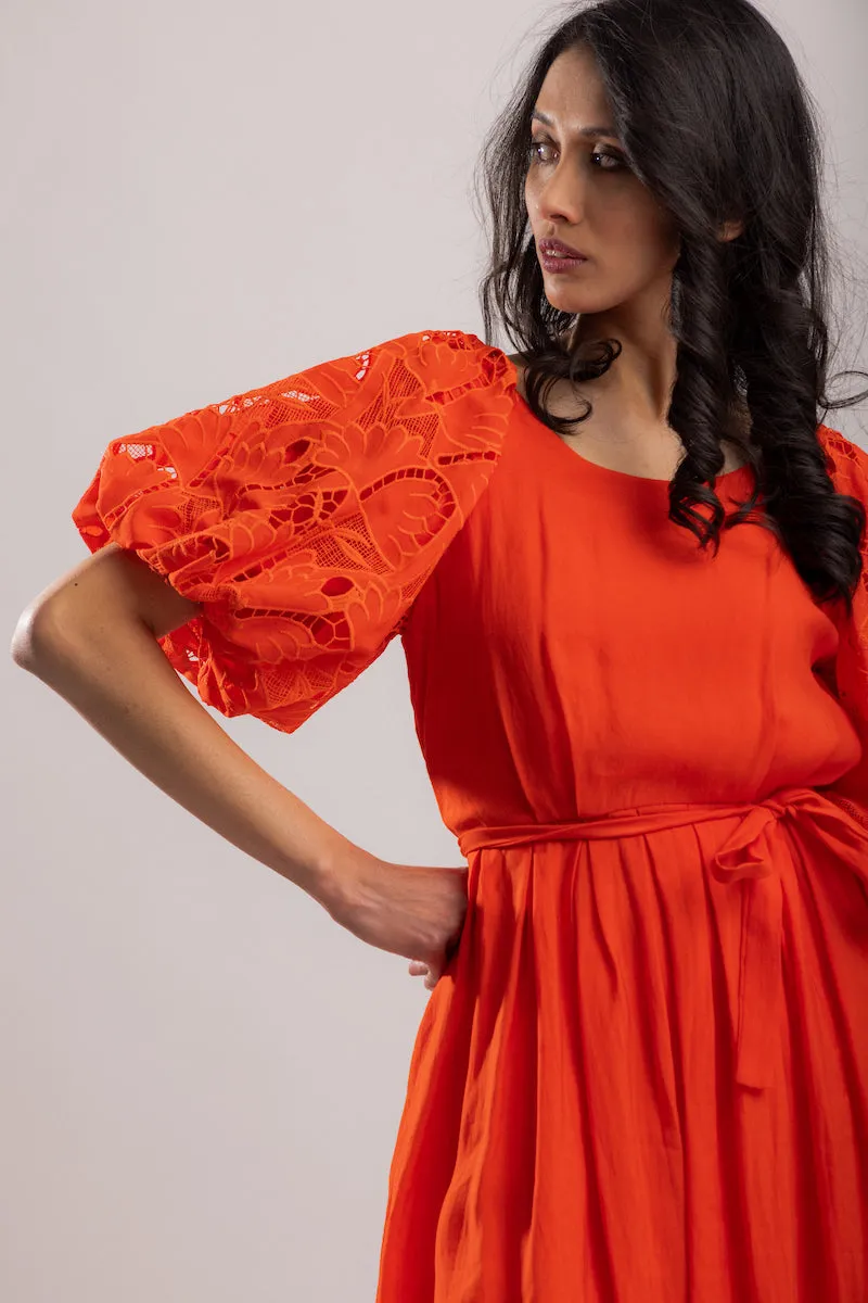 Hanalei Midi Lace Dress - Orange