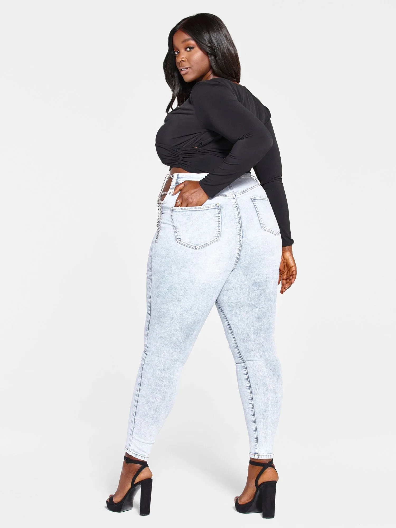 High Rise Chain Detail Skinny Jeans