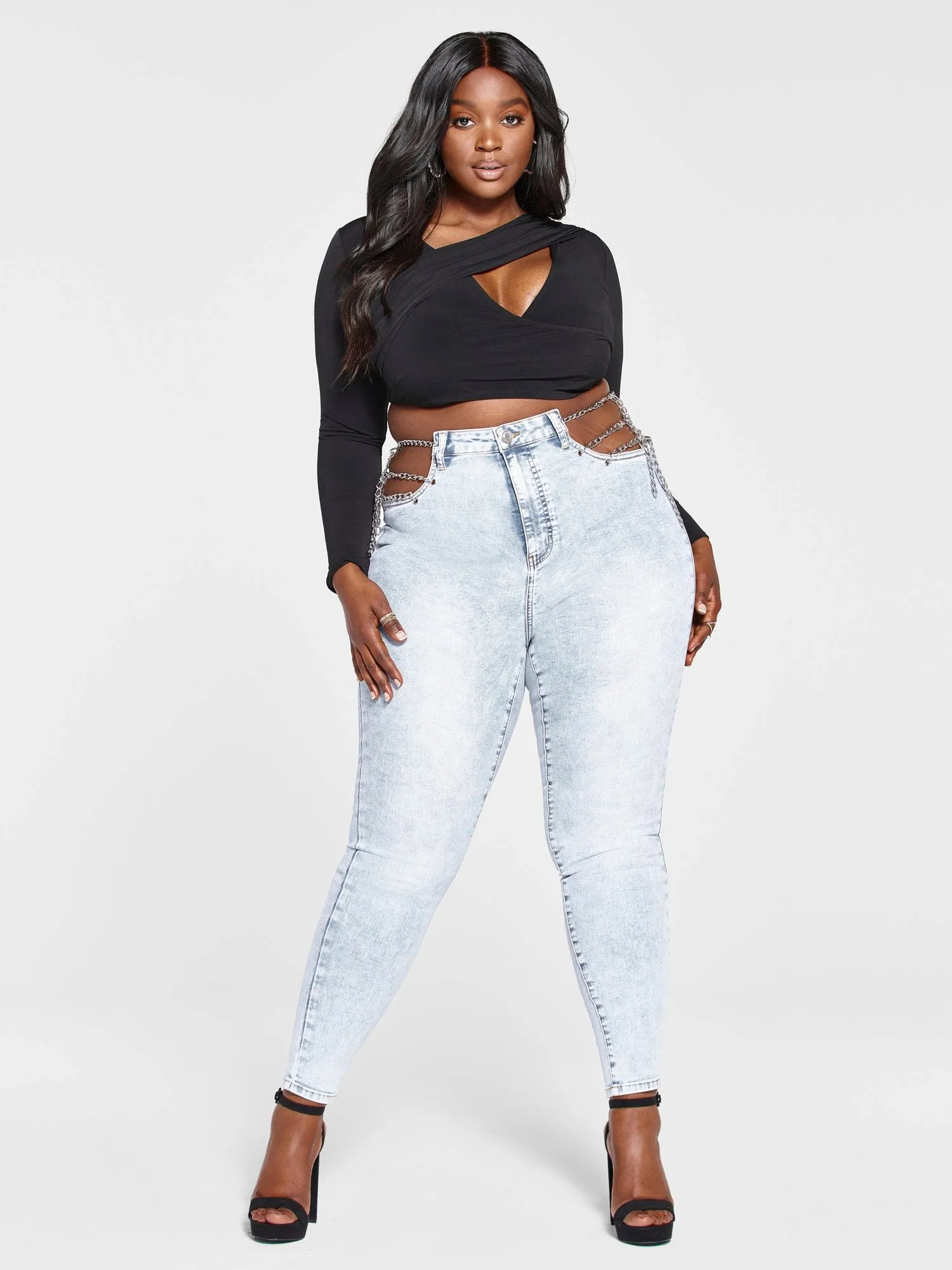 High Rise Chain Detail Skinny Jeans