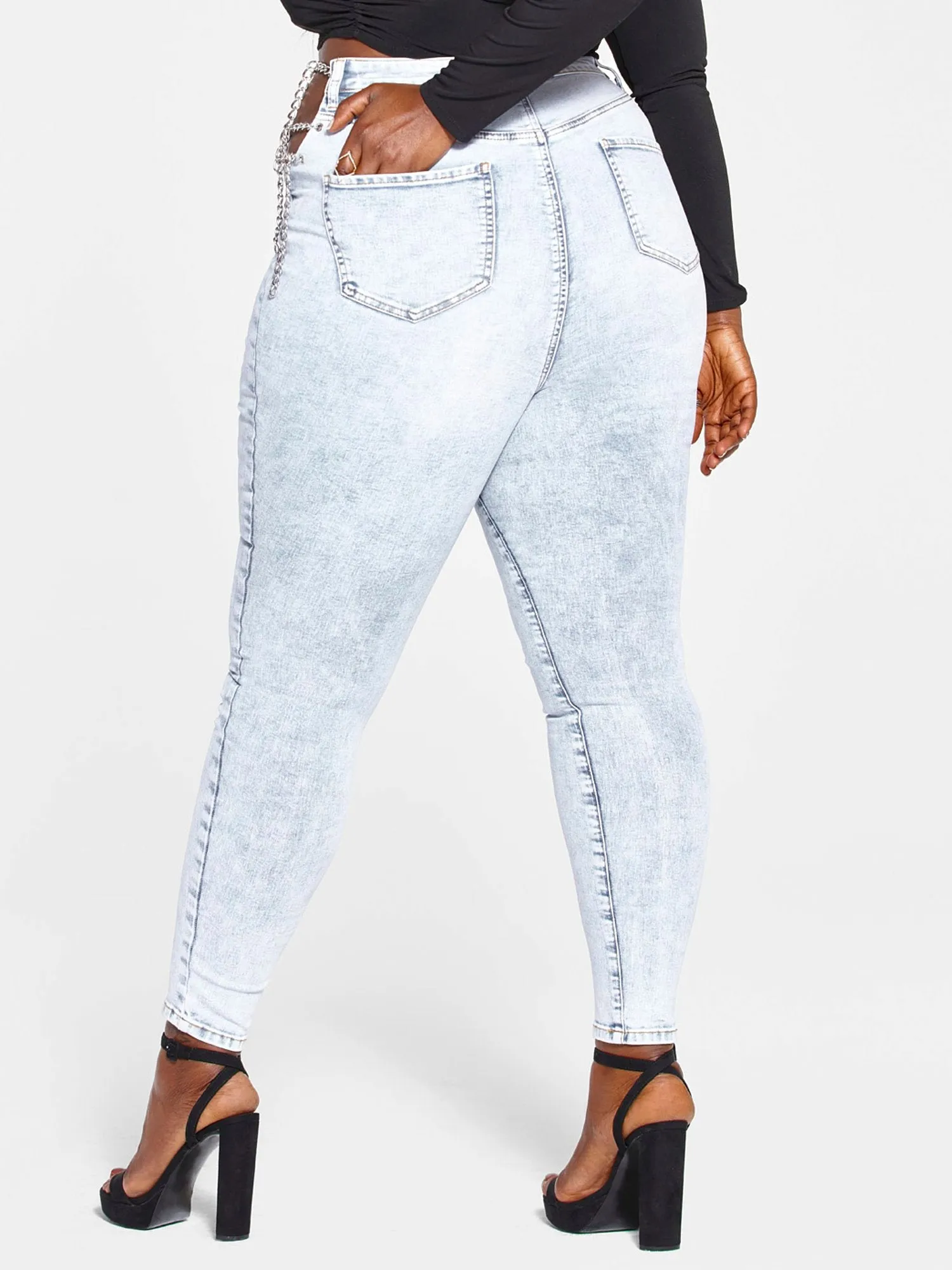 High Rise Chain Detail Skinny Jeans