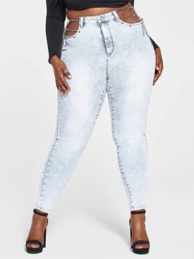High Rise Chain Detail Skinny Jeans