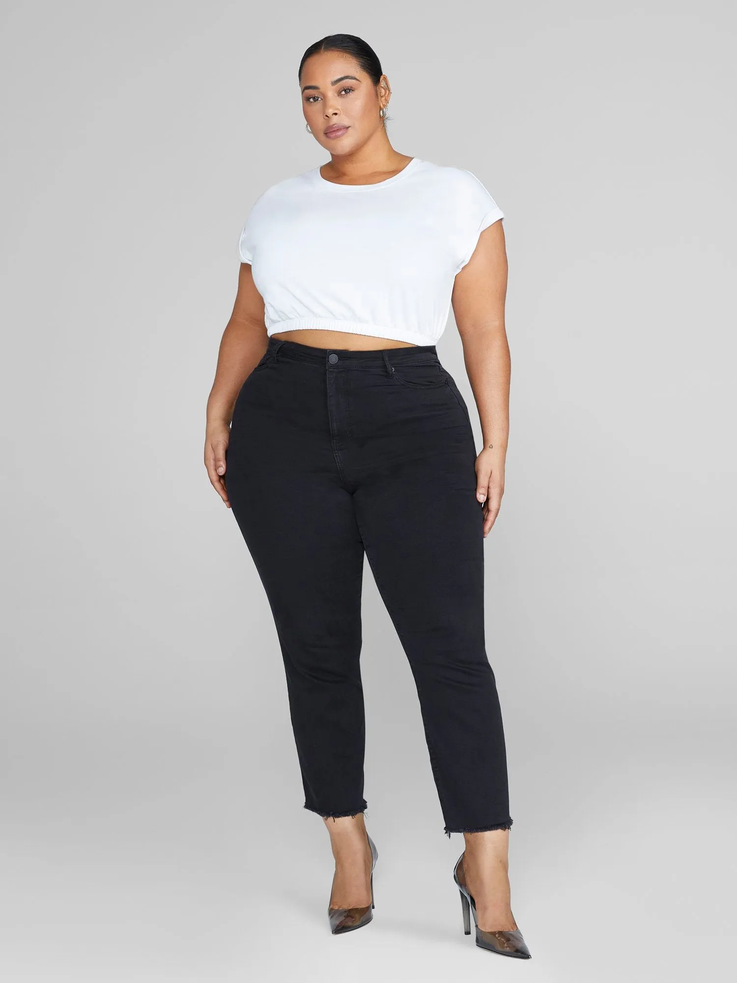 High Rise Raw Hem Skinny Jeans