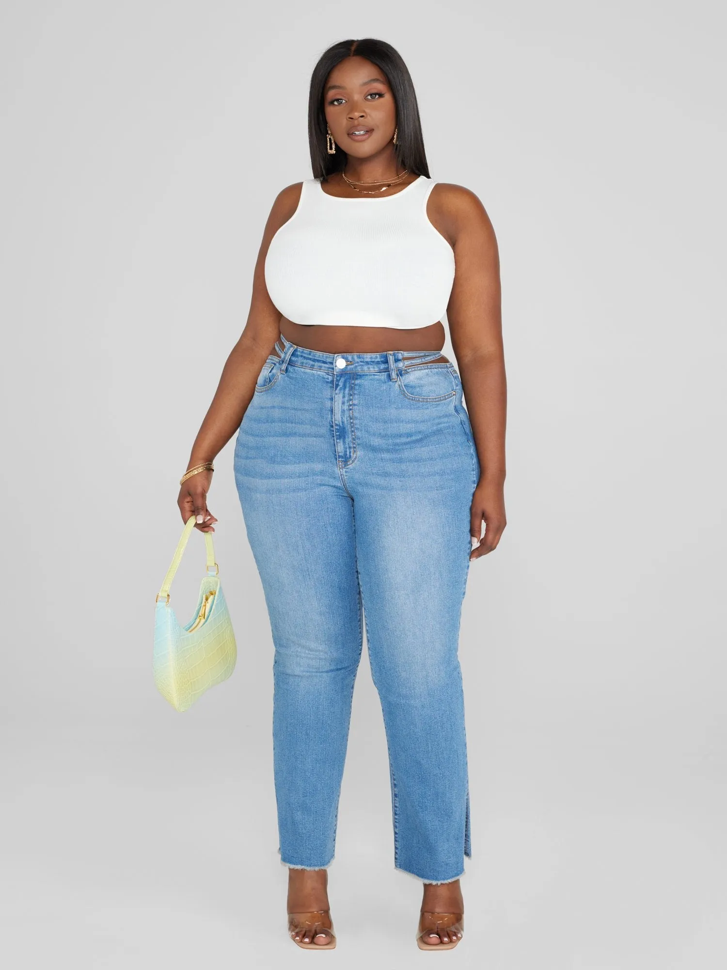 High Rise Split Waist Relaxed Fit Jeans