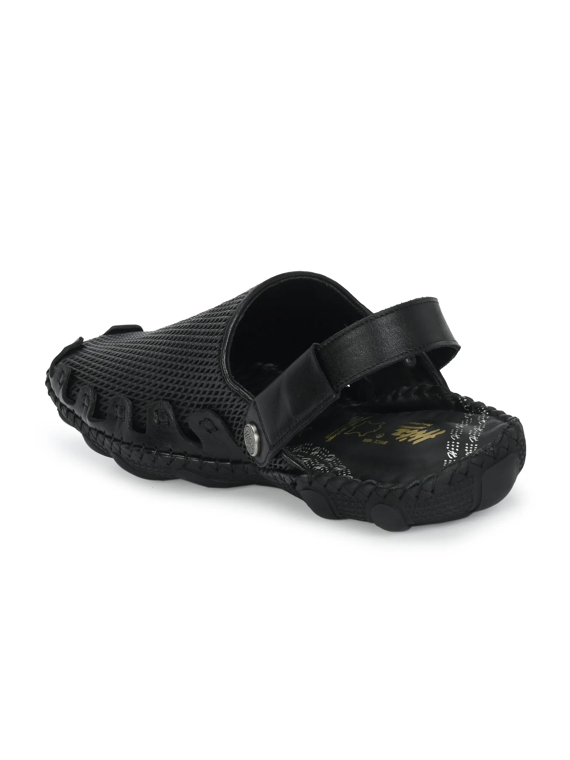 Hitz Men's Black Leather Comfortable Shoe Style Sandals with Back Strap