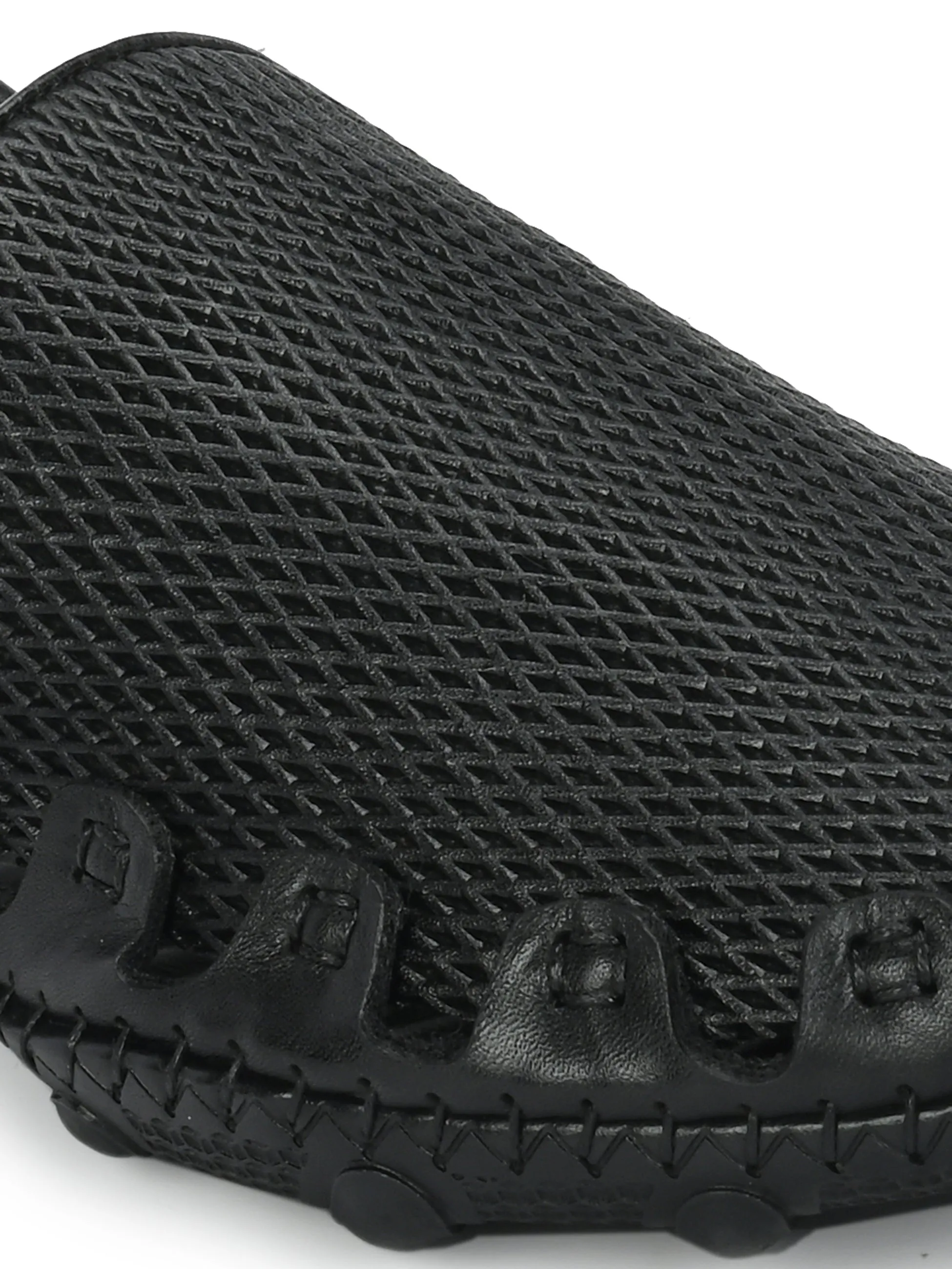 Hitz Men's Black Leather Comfortable Shoe Style Sandals with Back Strap