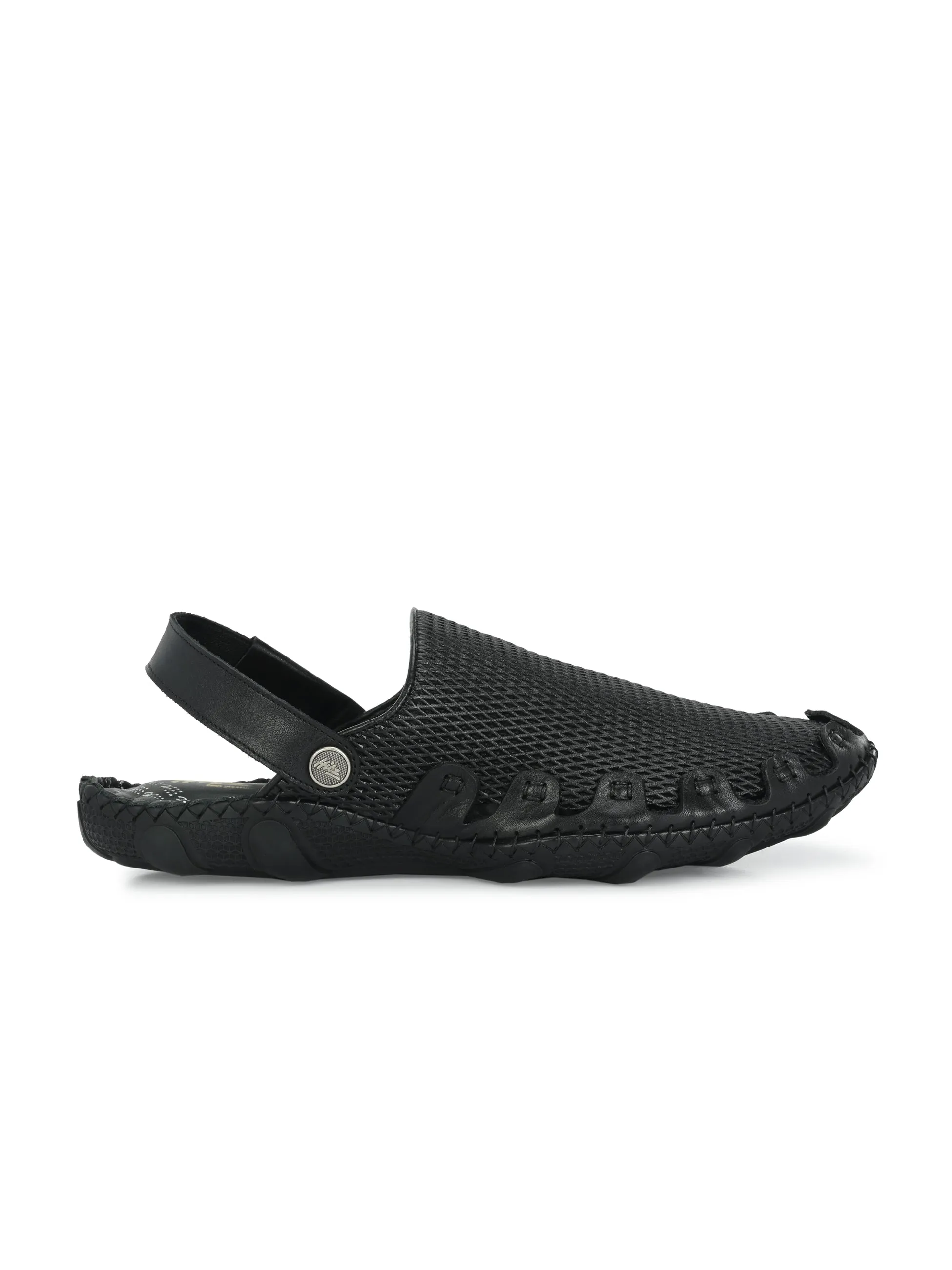 Hitz Men's Black Leather Comfortable Shoe Style Sandals with Back Strap