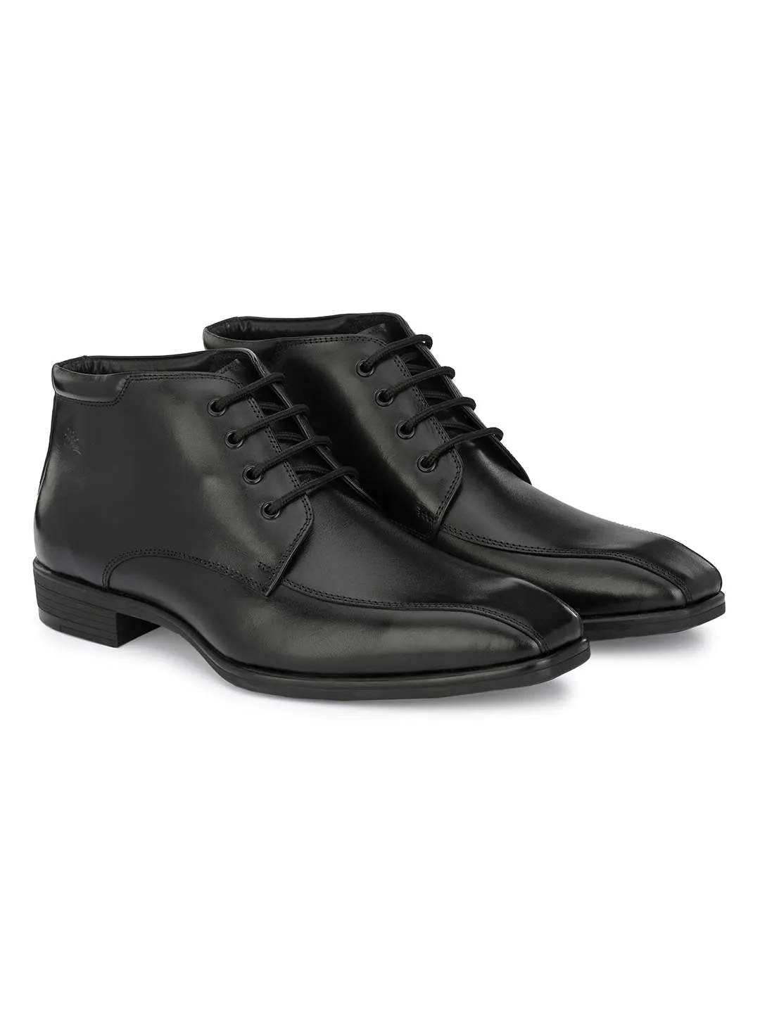 Hitz Men's Black Leather Formal Ankle Shoes with Laces