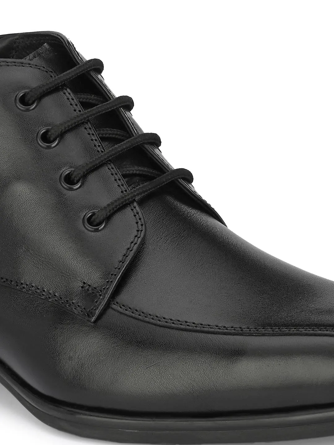Hitz Men's Black Leather Formal Ankle Shoes with Laces