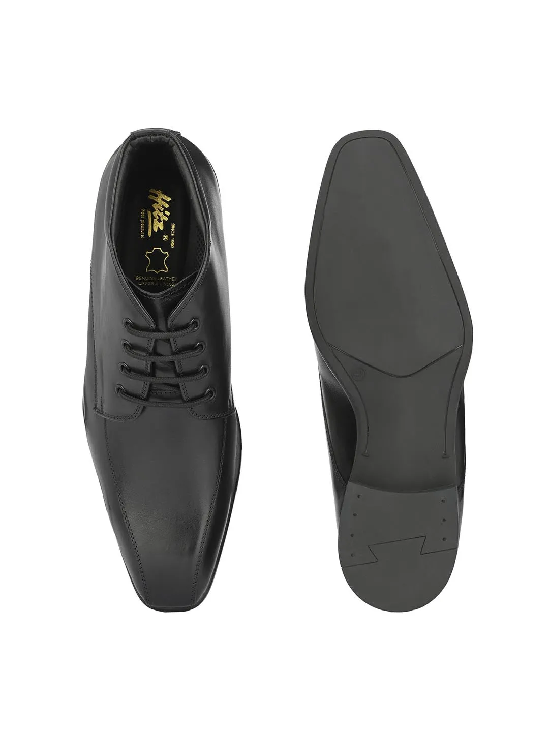 Hitz Men's Black Leather Formal Ankle Shoes with Laces