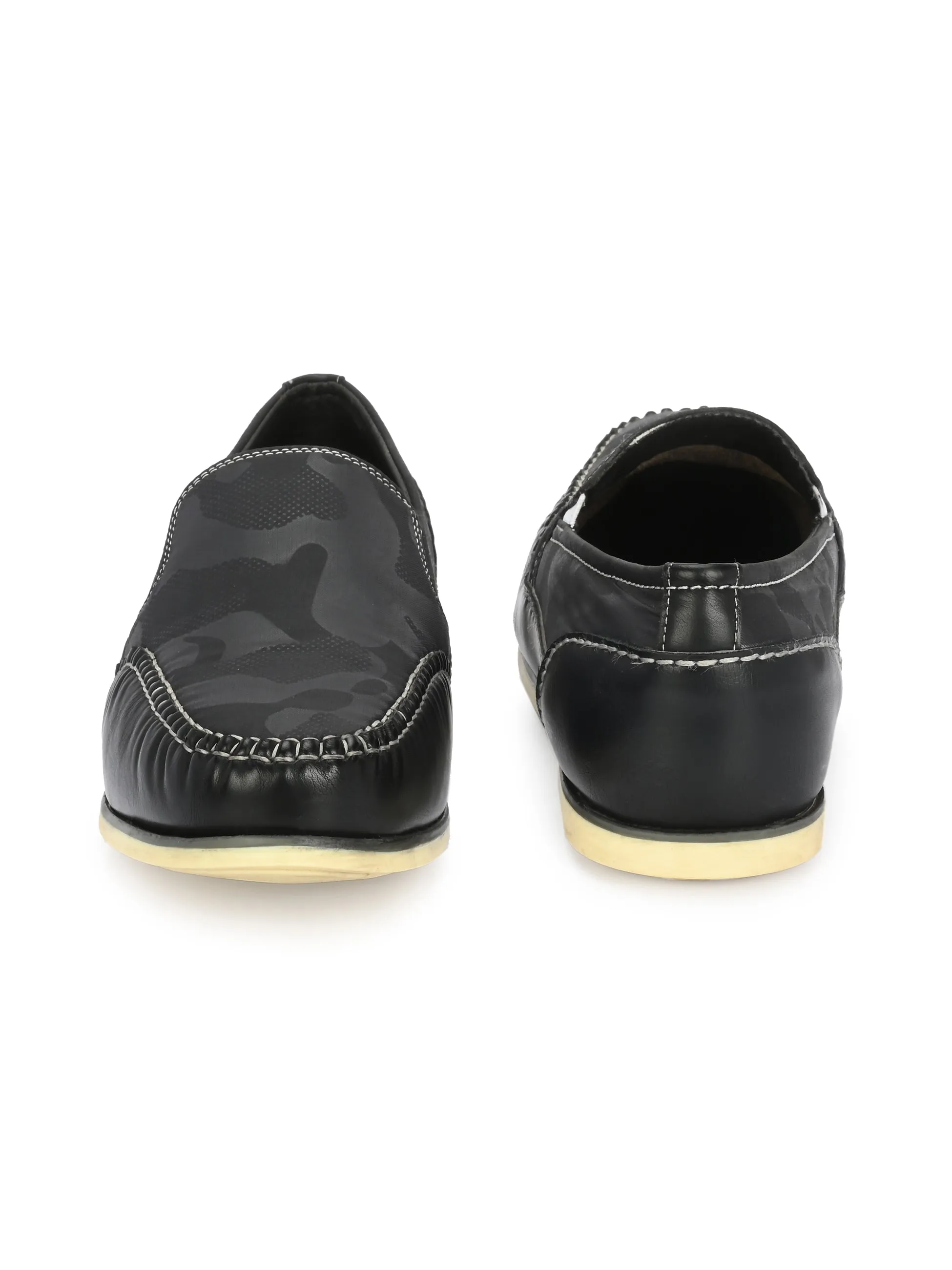 Hitz Men's Black Leather Moccasins Boat Shoes