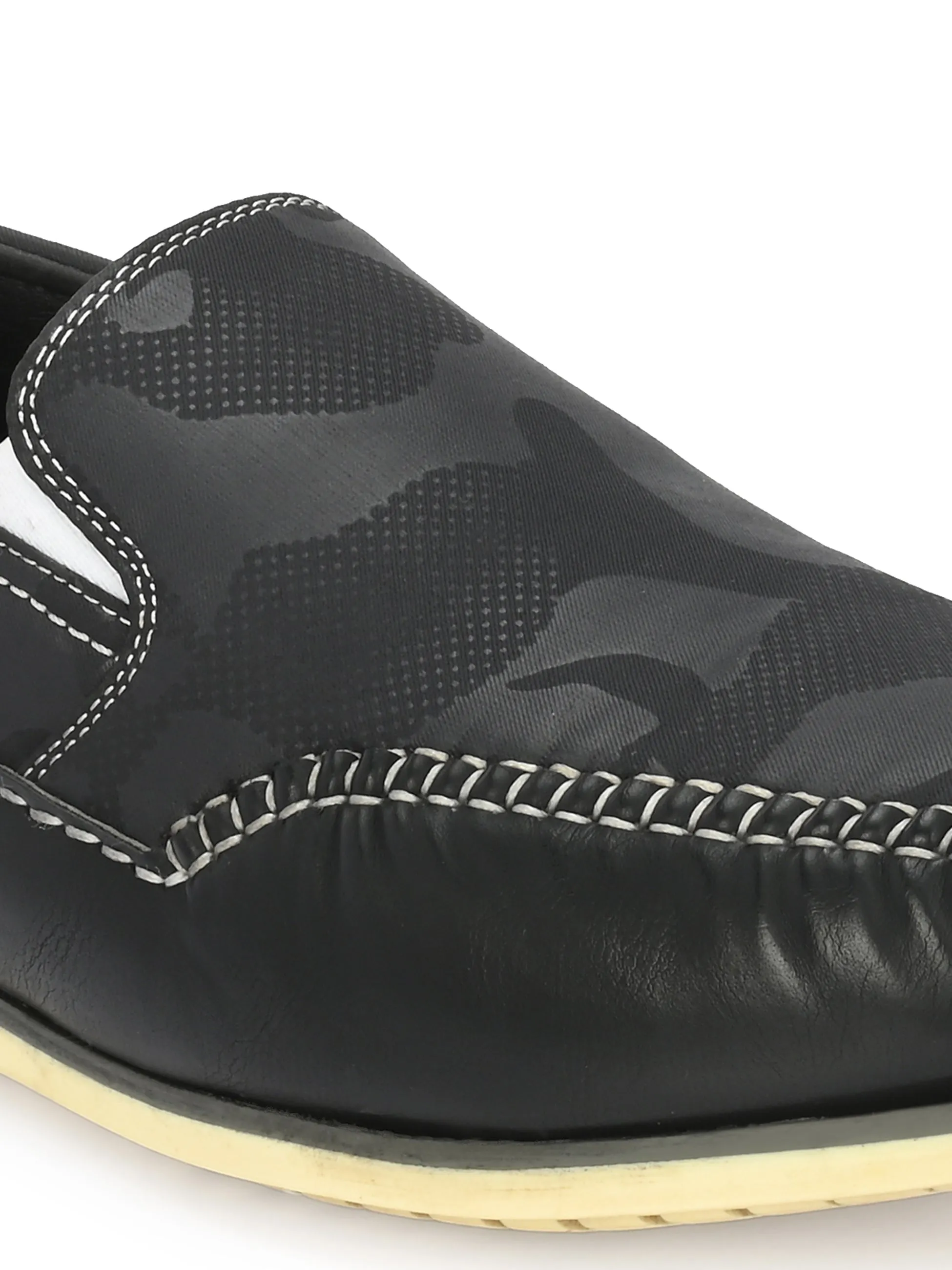 Hitz Men's Black Leather Moccasins Boat Shoes