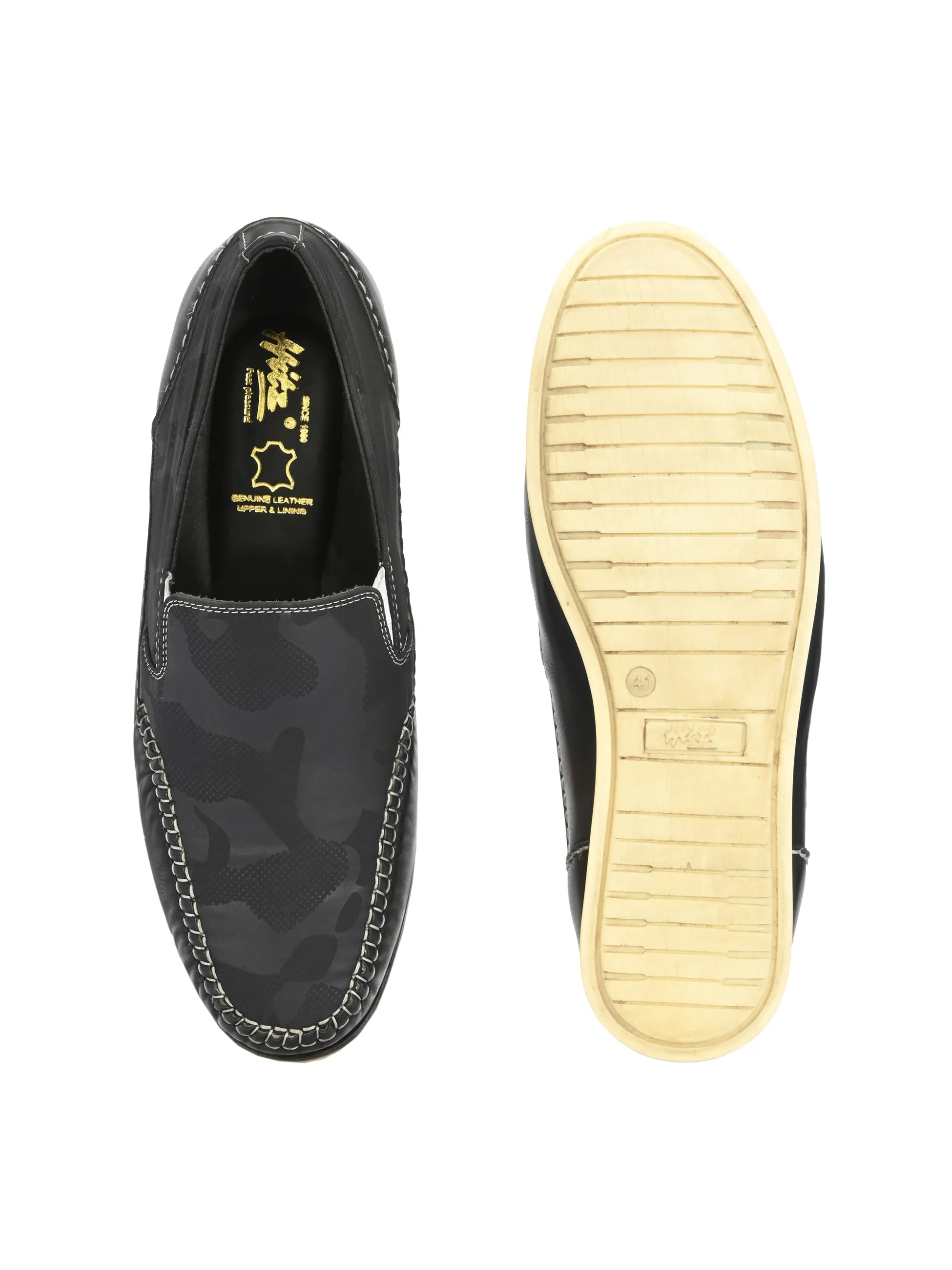 Hitz Men's Black Leather Moccasins Boat Shoes