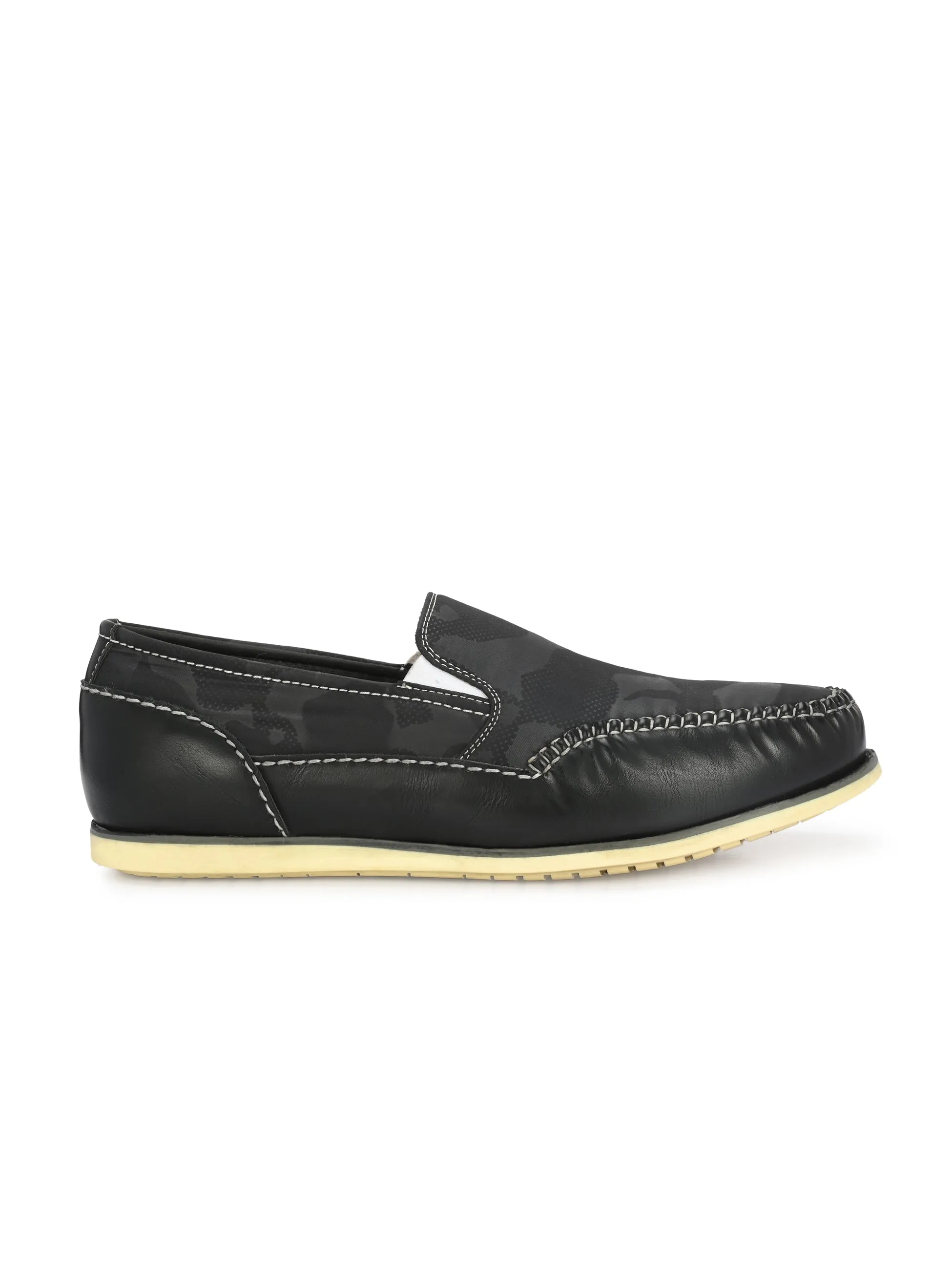 Hitz Men's Black Leather Moccasins Boat Shoes