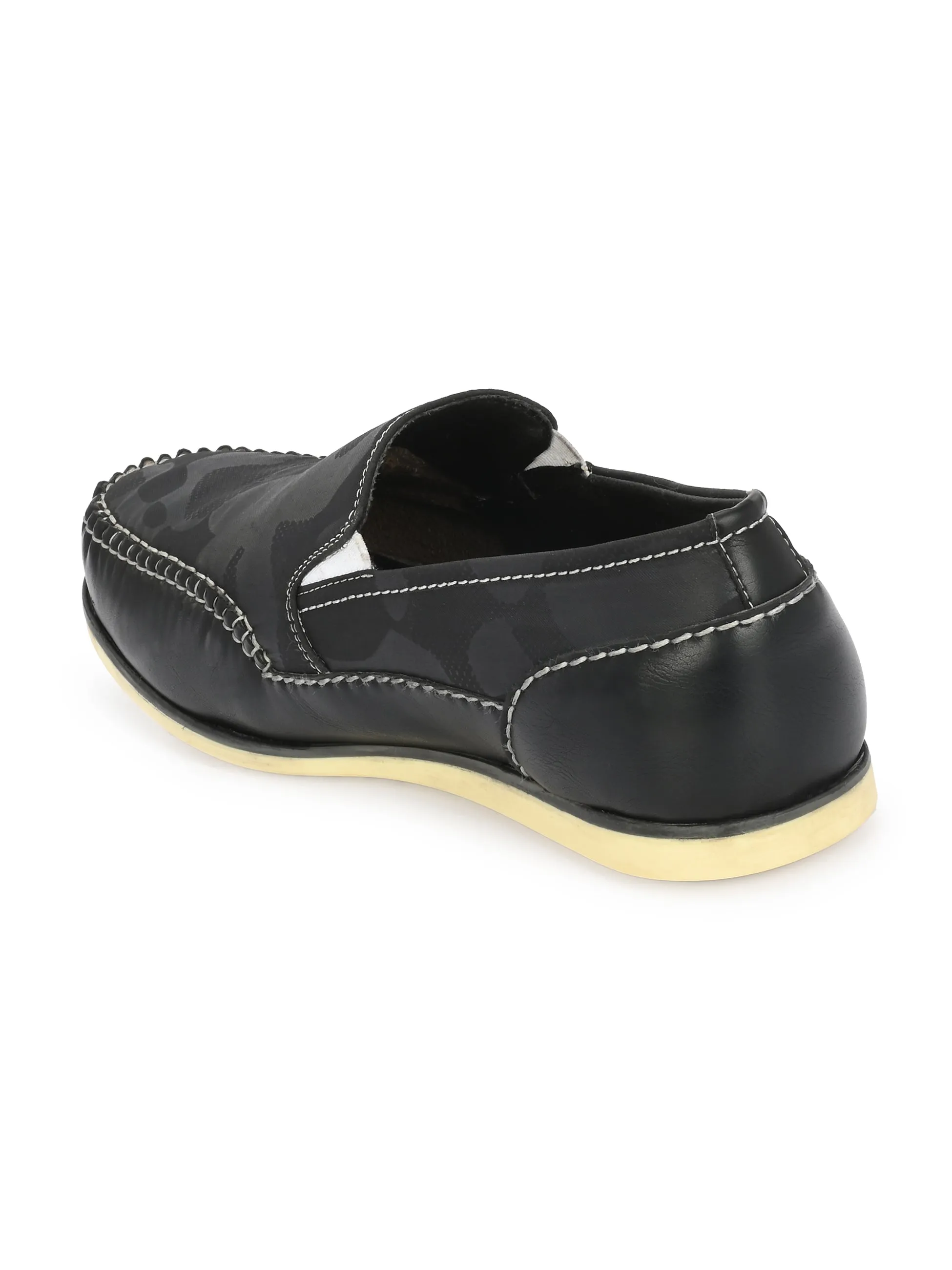 Hitz Men's Black Leather Moccasins Boat Shoes