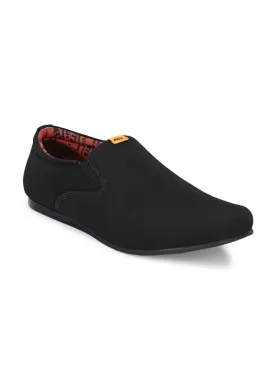 Hitz Men's Black Leather Slip-On Casual Shoes