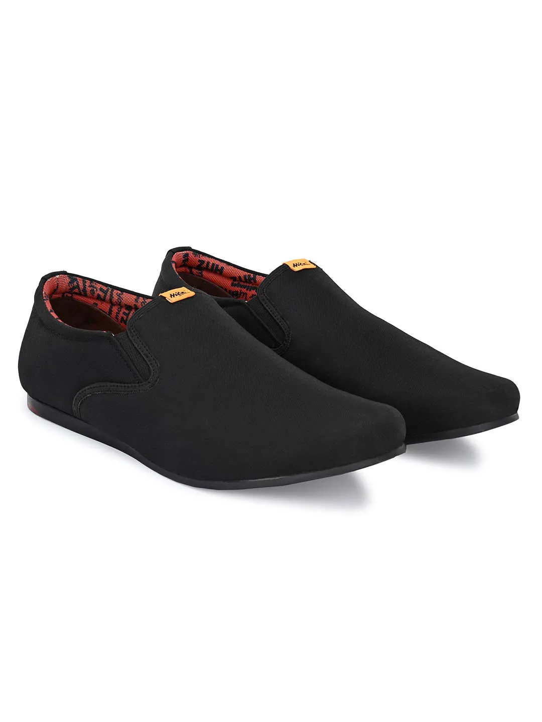 Hitz Men's Black Leather Slip-On Casual Shoes