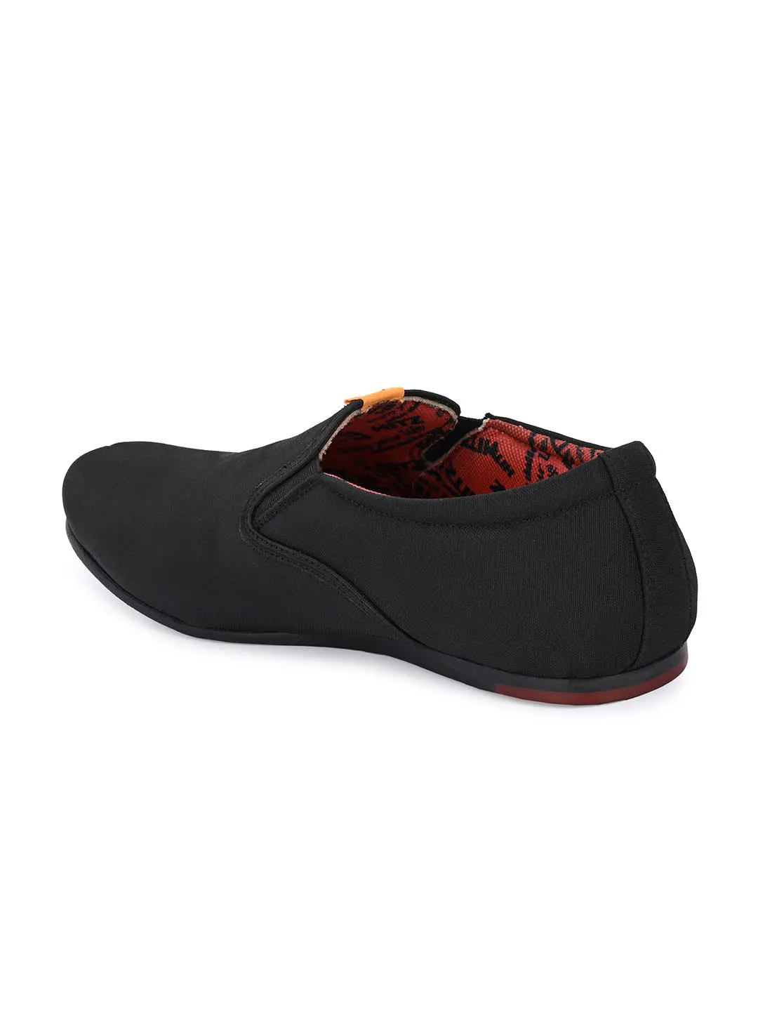 Hitz Men's Black Leather Slip-On Casual Shoes