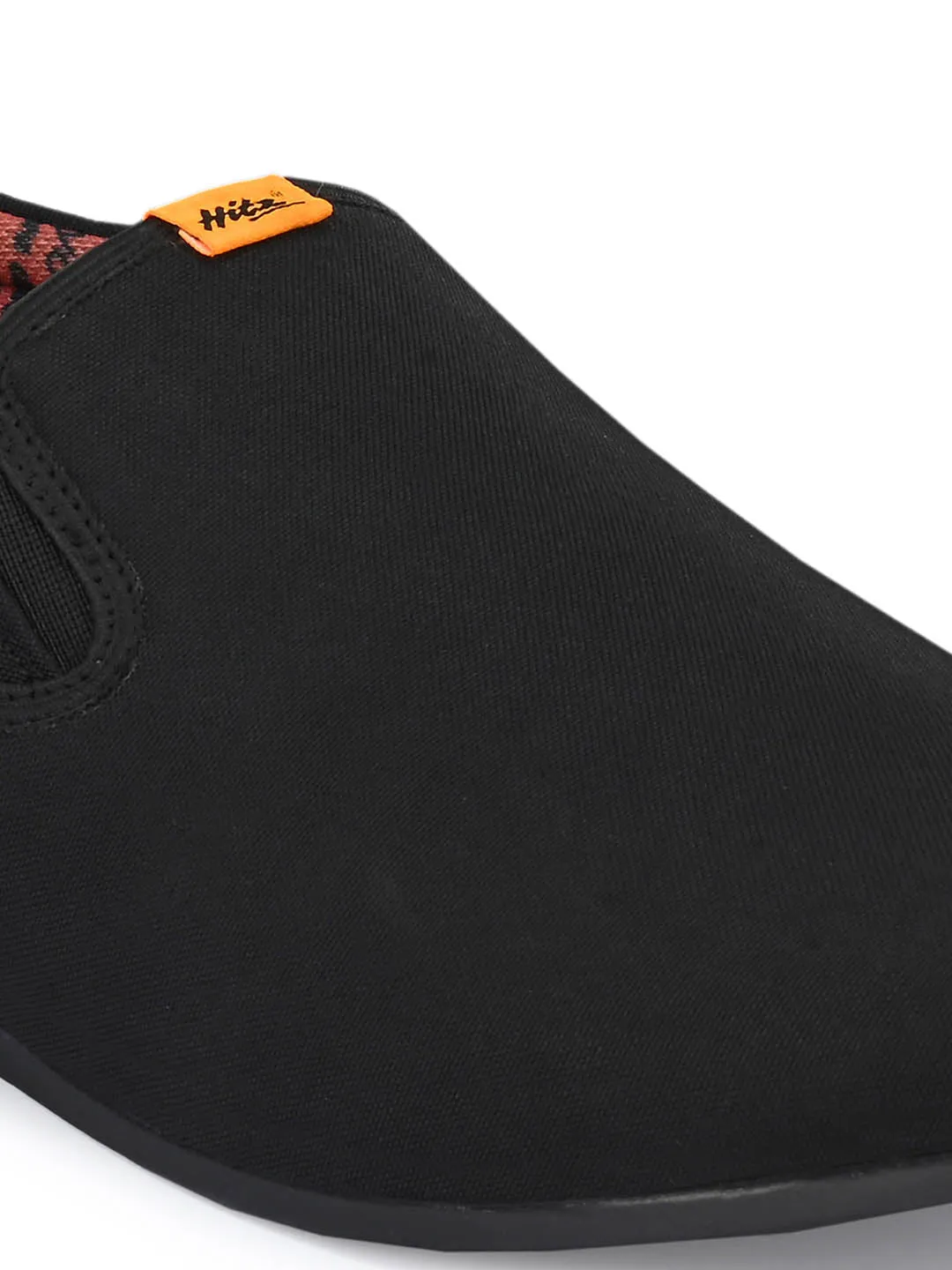 Hitz Men's Black Leather Slip-On Casual Shoes