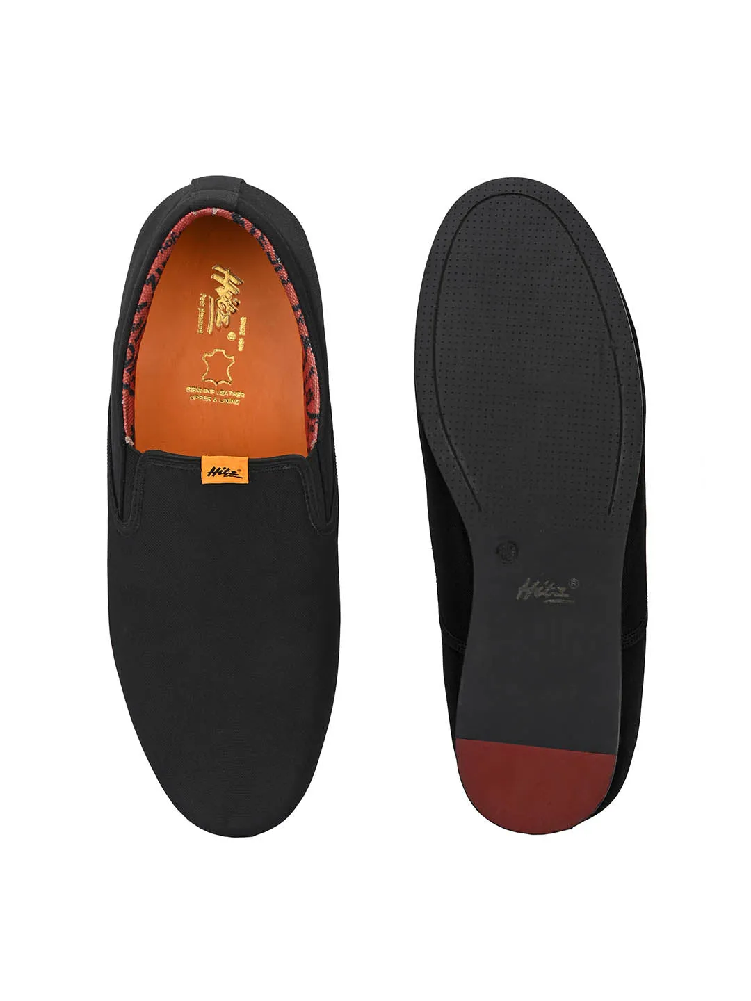 Hitz Men's Black Leather Slip-On Casual Shoes