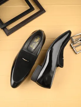 Hitz Men's Black Leather Slip-On Party Wear Shoes