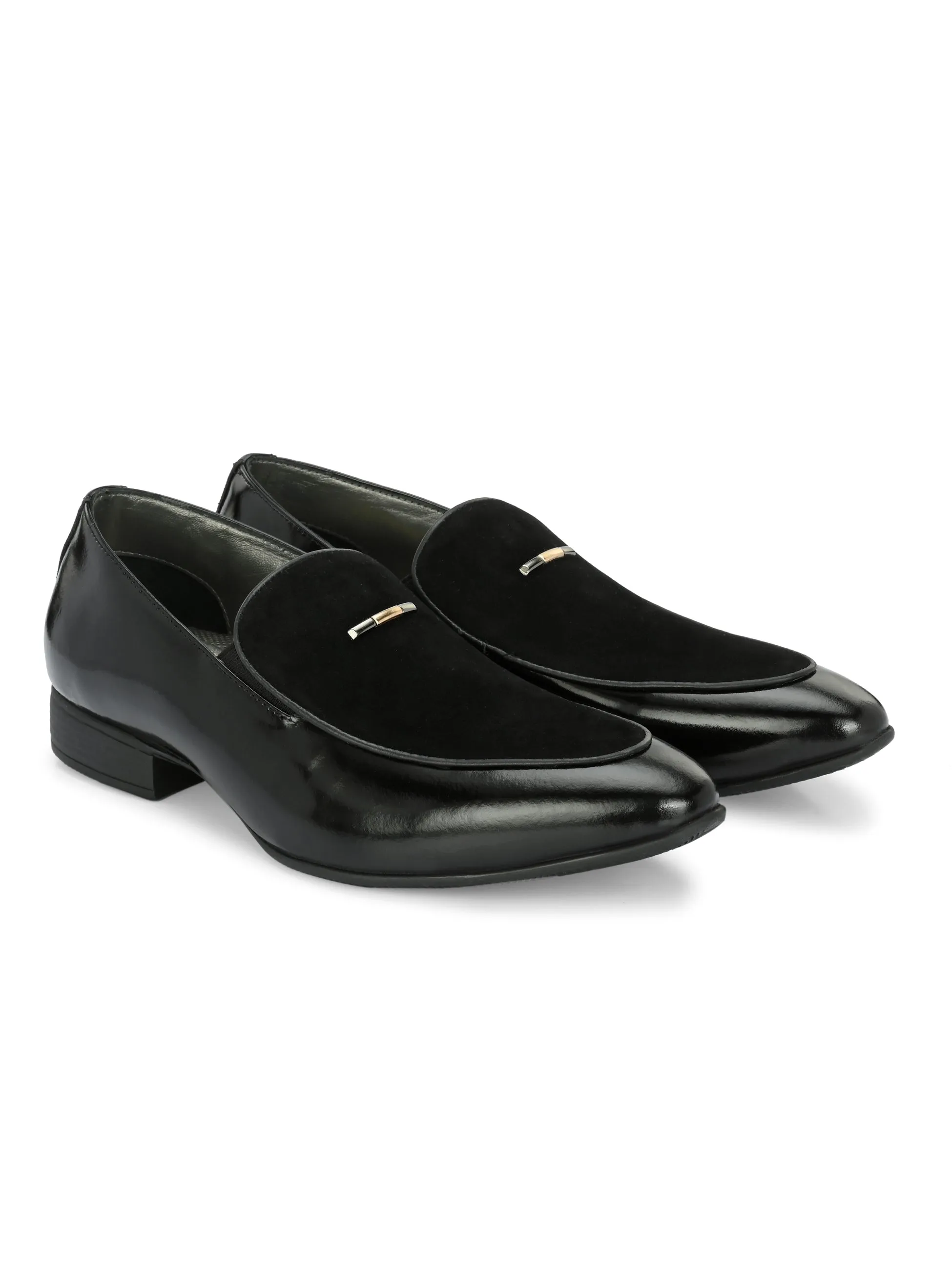 Hitz Men's Black Leather Slip-On Party Wear Shoes