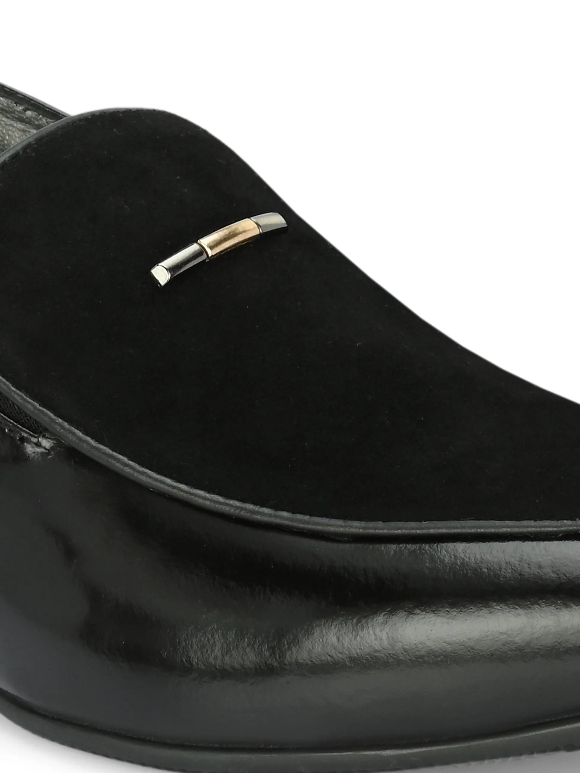 Hitz Men's Black Leather Slip-On Party Wear Shoes