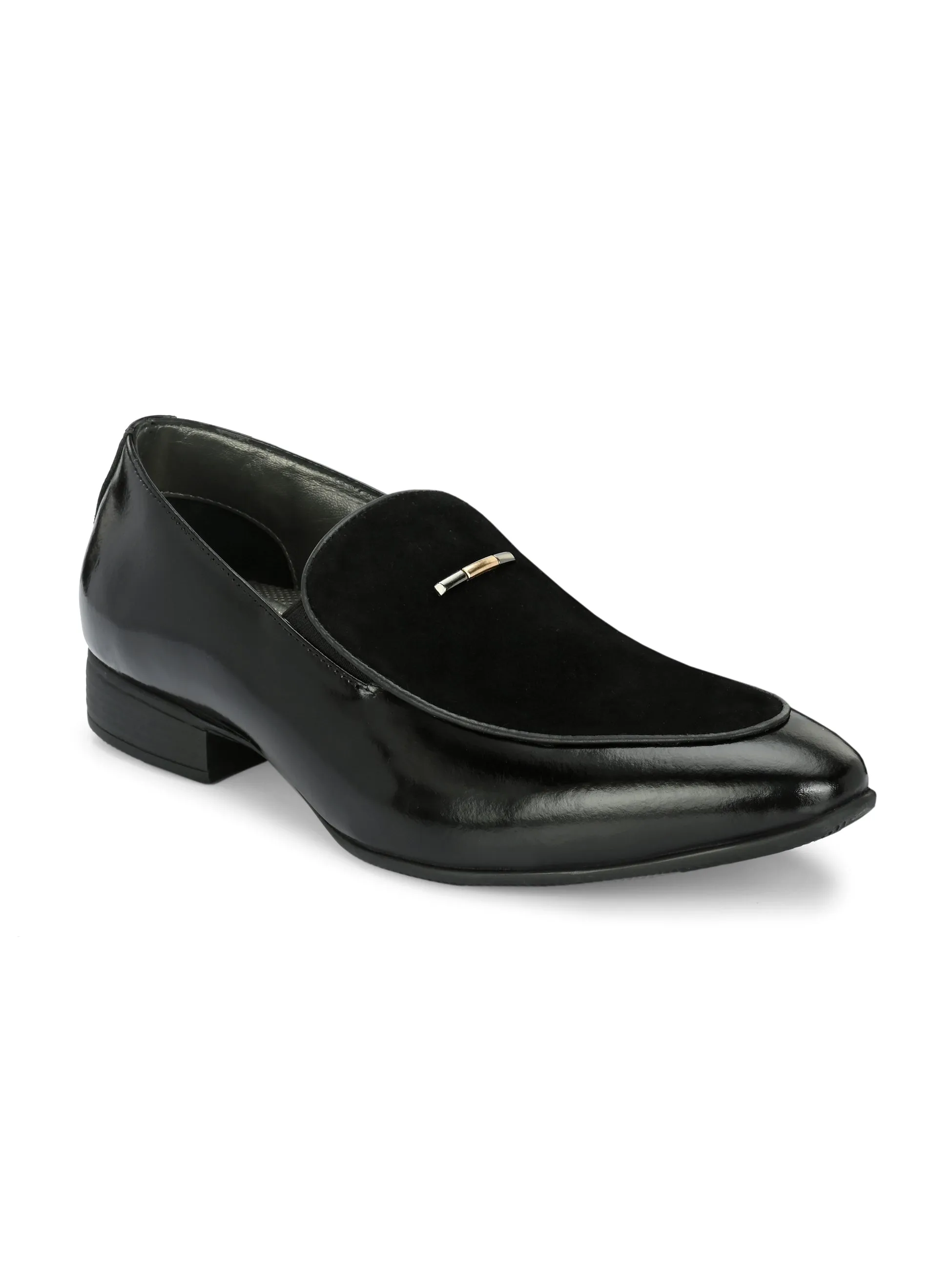 Hitz Men's Black Leather Slip-On Party Wear Shoes