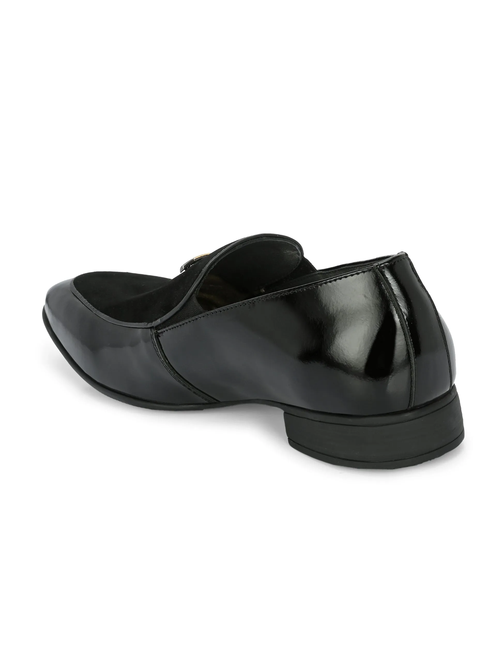 Hitz Men's Black Leather Slip-On Party Wear Shoes