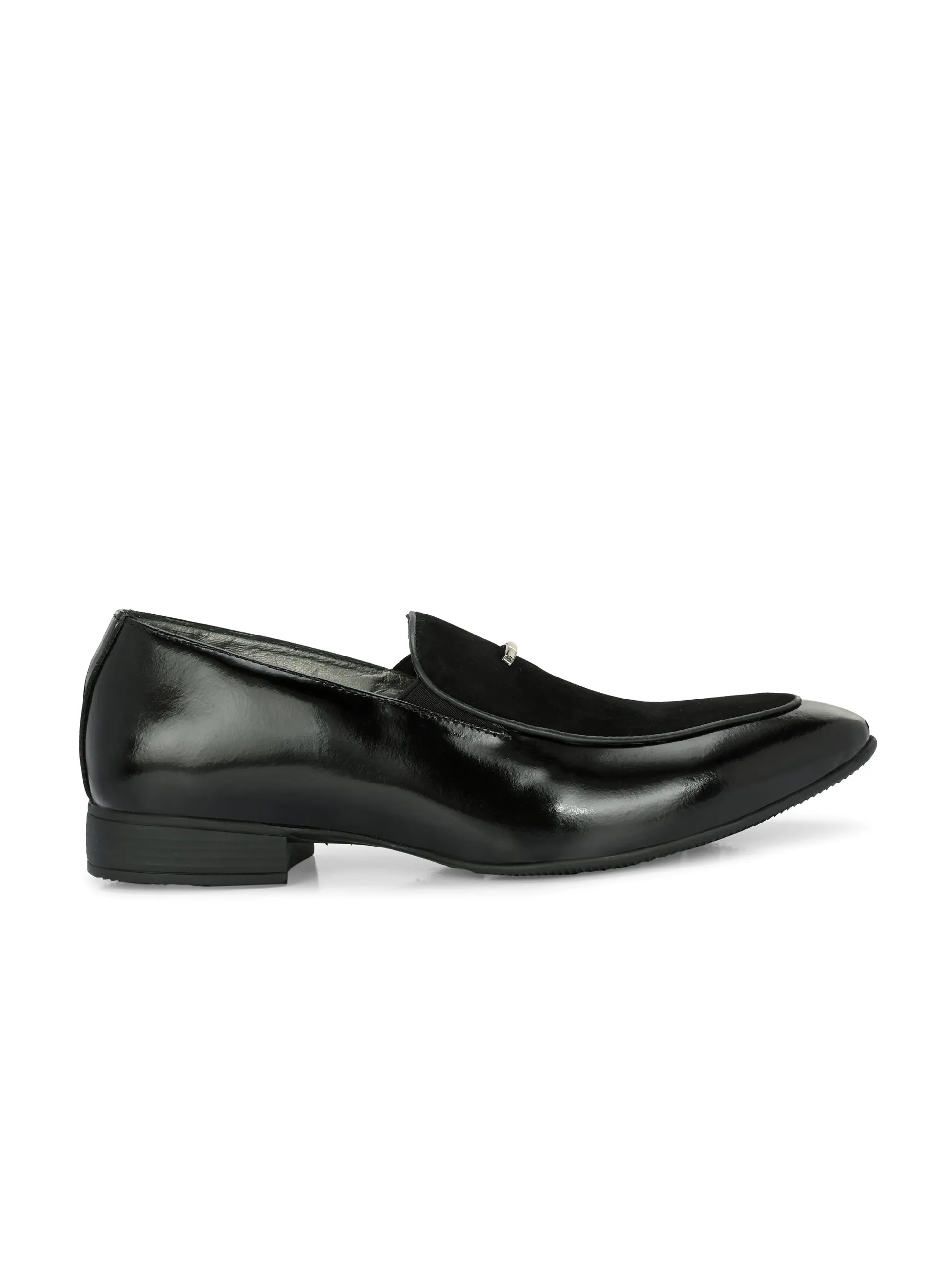 Hitz Men's Black Leather Slip-On Party Wear Shoes
