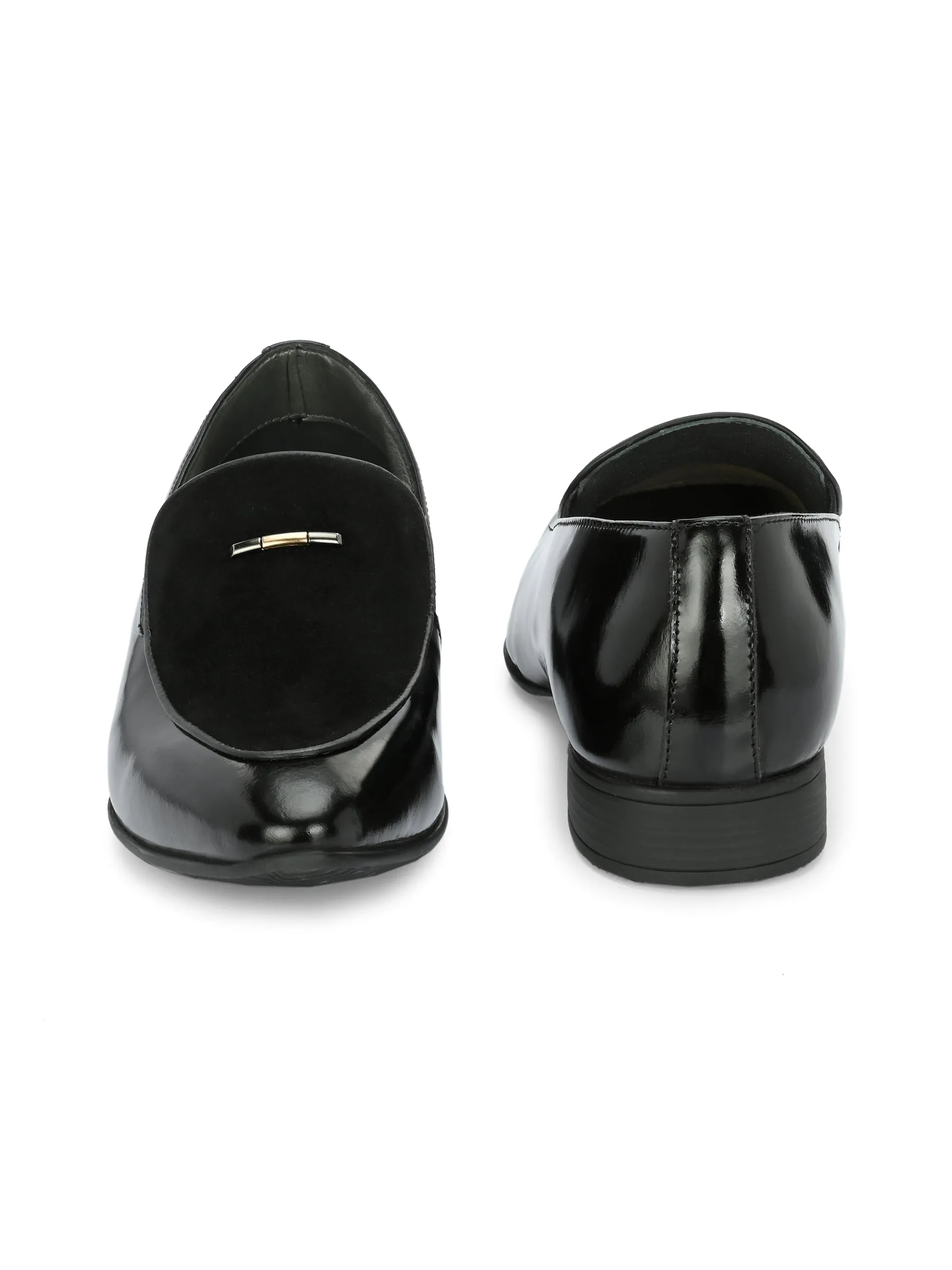 Hitz Men's Black Leather Slip-On Party Wear Shoes