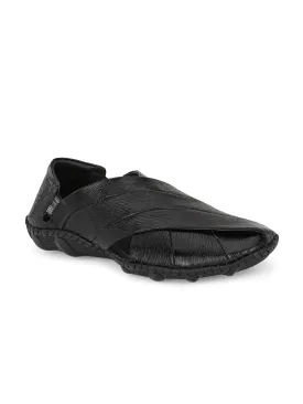 Hitz Men's Black Leather Slip-On Shoe Style Sandals