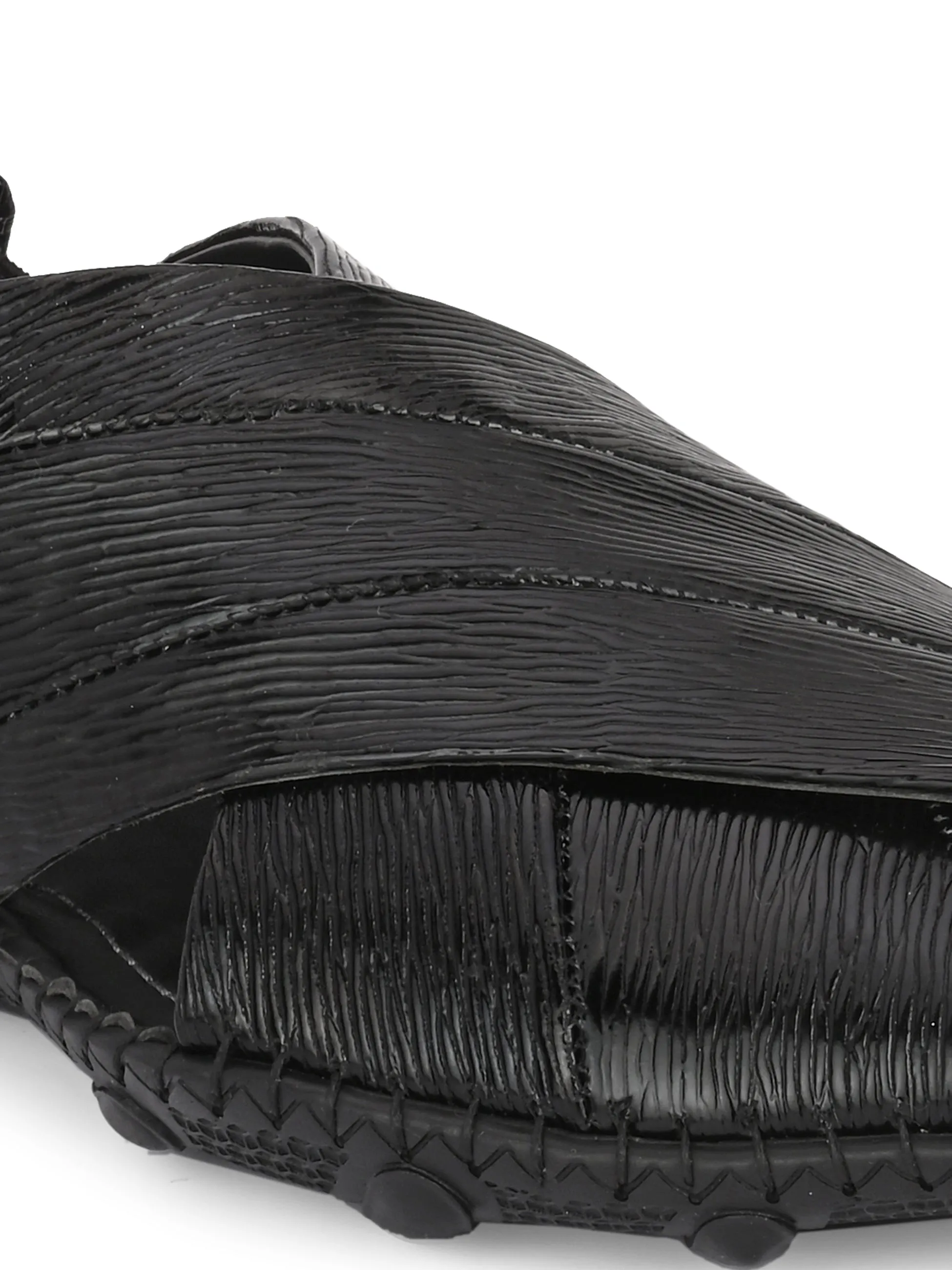 Hitz Men's Black Leather Slip-On Shoe Style Sandals